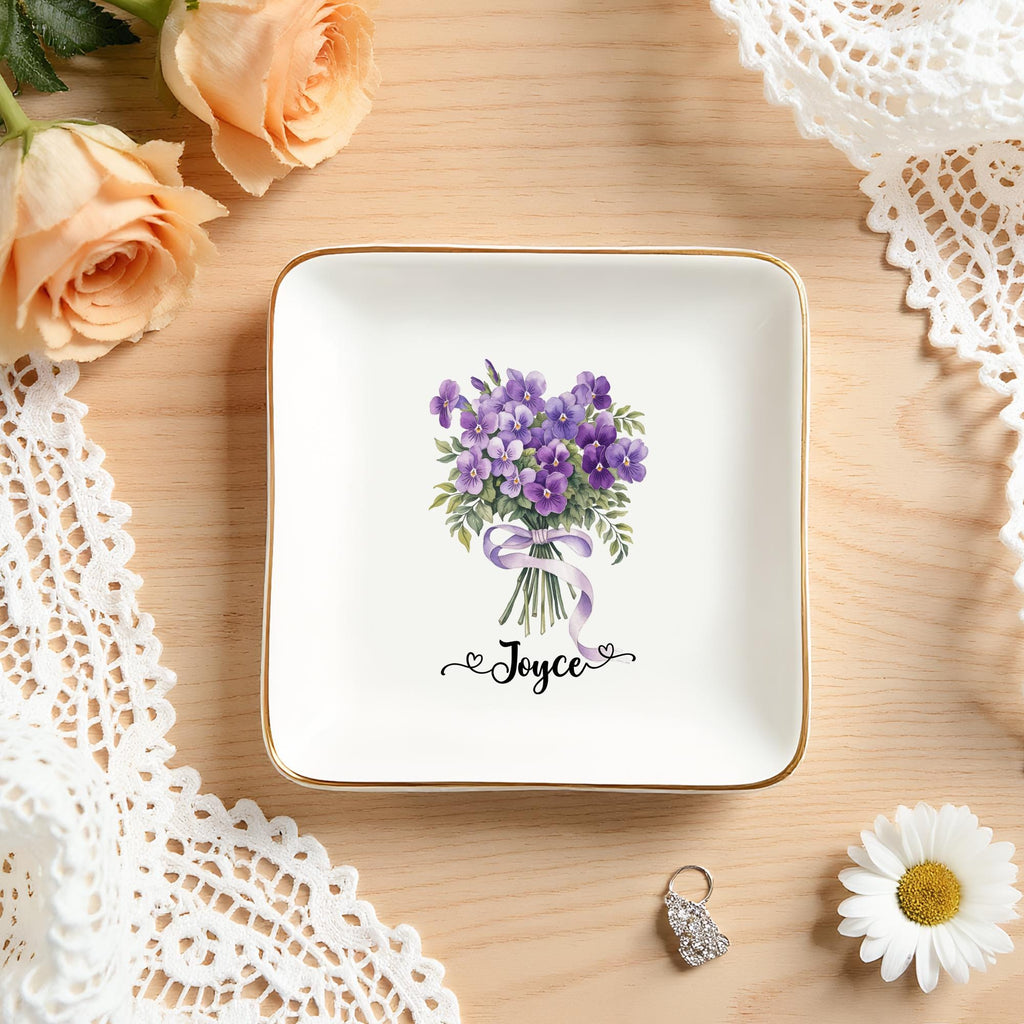 Ceramic Birth Flower Ring Dish,birth Month Flower Trinket Dish,bridesmaid Gift,bridesmaid Proposal,birthday Gift for Her,wedding Gifts