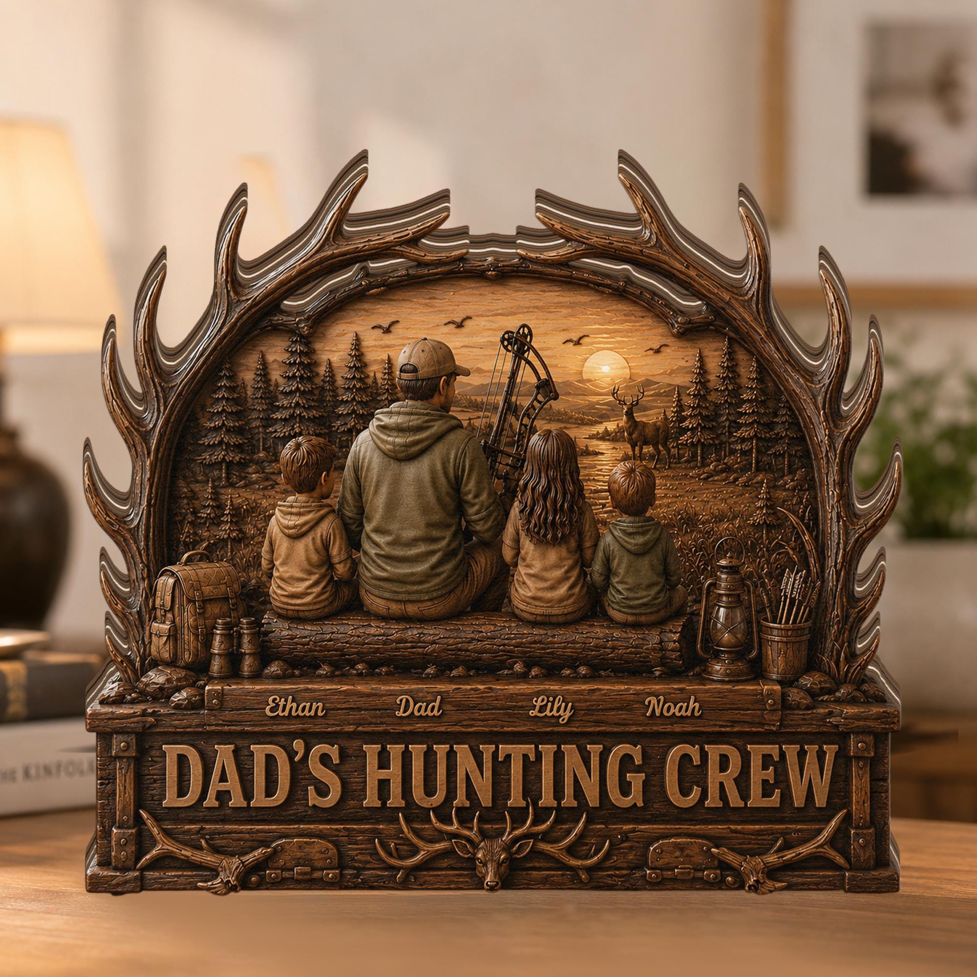 Personalized Hunting Dad Book 2D FLAT Wooden Sculpture Father Day Gift for Dad From Kids Custom Outdoorsman Daddy Keepsake Gifts for Grandpa