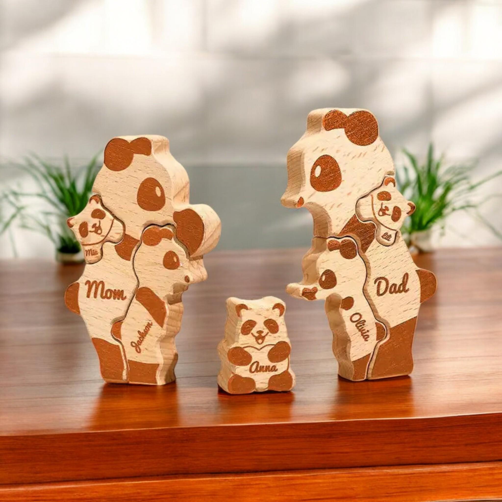 Custom Panda Family Puzzle, Personalised Wood Gift, Cute Animal Family Ornament, Nursery Decor, Baby Shower, Christmas Keepsake, Panda Gift
