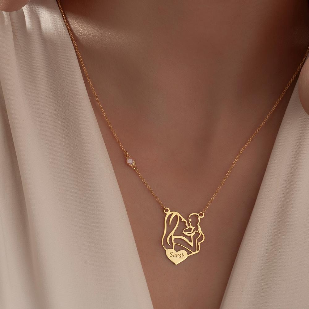 Gold Mother Child Necklace_ Sterling Silver Mom Daughter Pendant, Elegant Necklace for Women, Minimalist Pendant Jewelry, Timeless Everyday Chain, Simple Modern Style Necklace