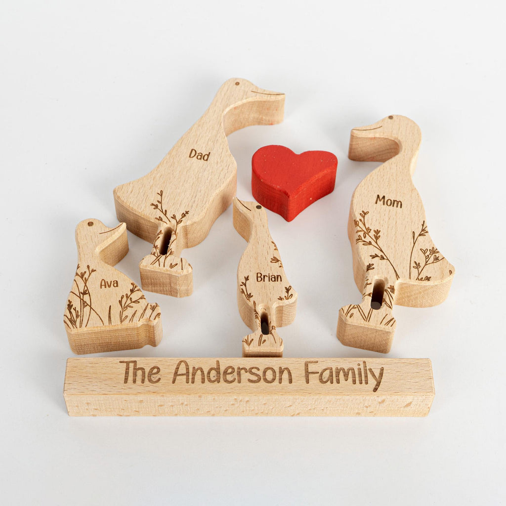 Family Custom Name, Personalized Wooden Duck Family Puzzle, Wooden Animal Carvings, Family Home Decor, Family Puzzle Gift, Christmas Gifts