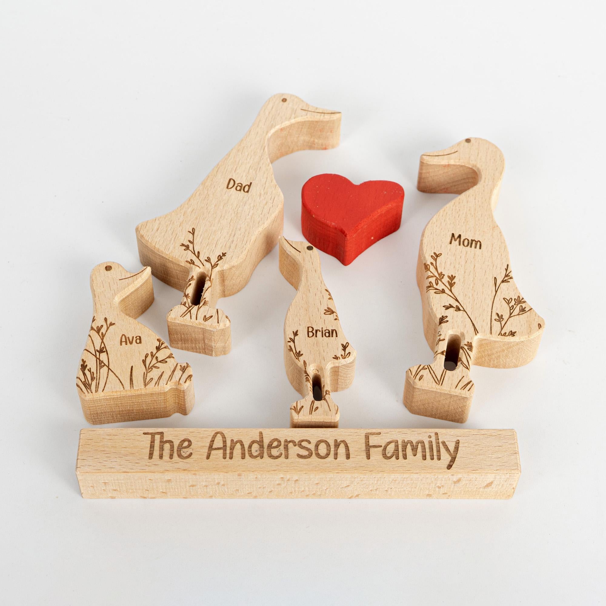 Family Custom Name, Personalized Wooden Duck Family Puzzle, Wooden Animal Carvings, Family Home Decor, Family Puzzle Gift, Christmas Gifts