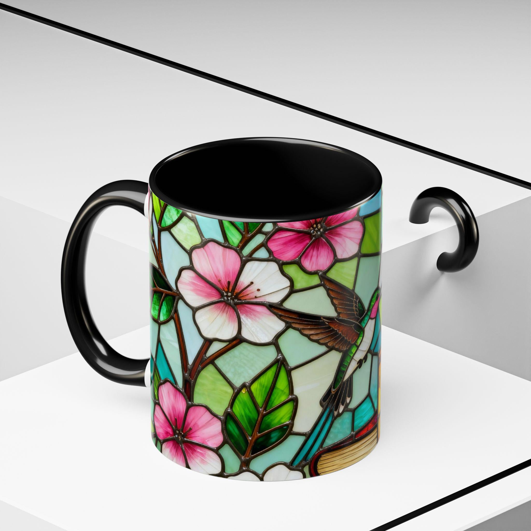 Floral Hummingbird Mug,stained Glass Books Mug Floral Cottagecorestained-glass Style Floral Bookshelf Mug Ceramic Coffee Cup Aesthetic Mug