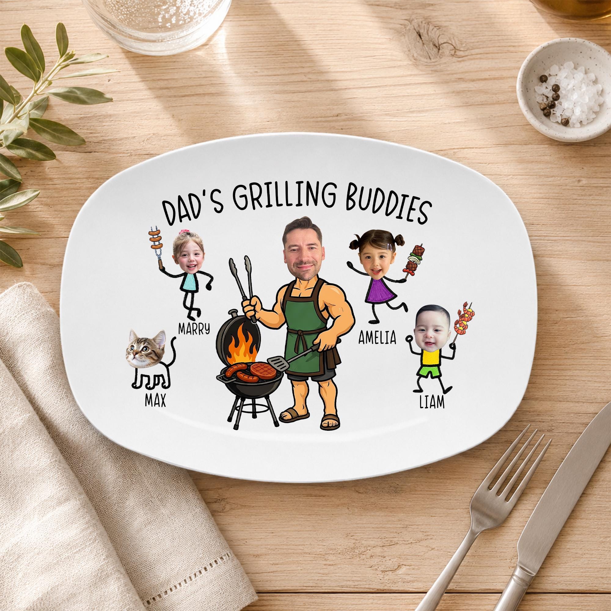 Dad’s Grilling Plate, Father’s Day Gift From Kids, Personalized Grilling Plate, Custom Grilling Plate Gift With Kids Names, BBQ Gift for Dad