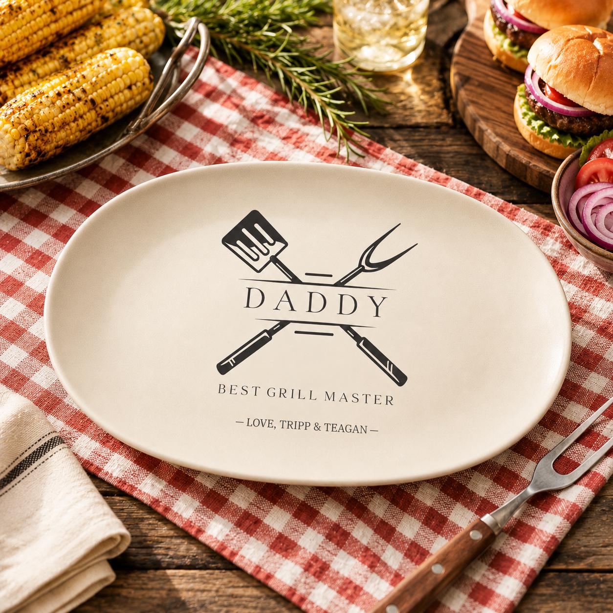 Dads Grilling Plate Personalized Fathers Day Gift From Kids BBQ Platter Custom Grill Plate for Daddy Papa Grandpa