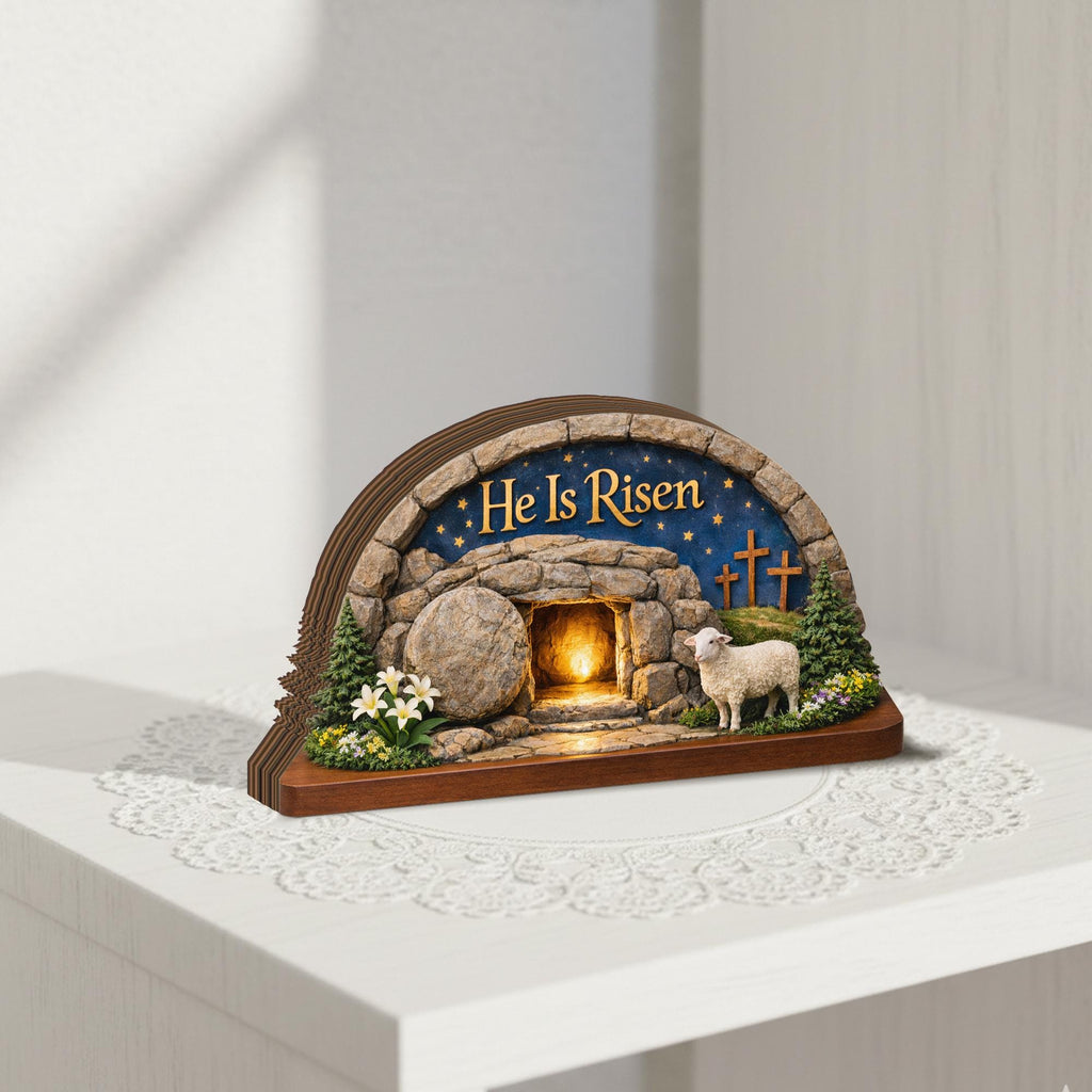 He is Risen Easter Wooden Decor, Empty Tomb Christian Easter Sign, Resurrection Scene Tabletop Decor, Religious Easter Gift