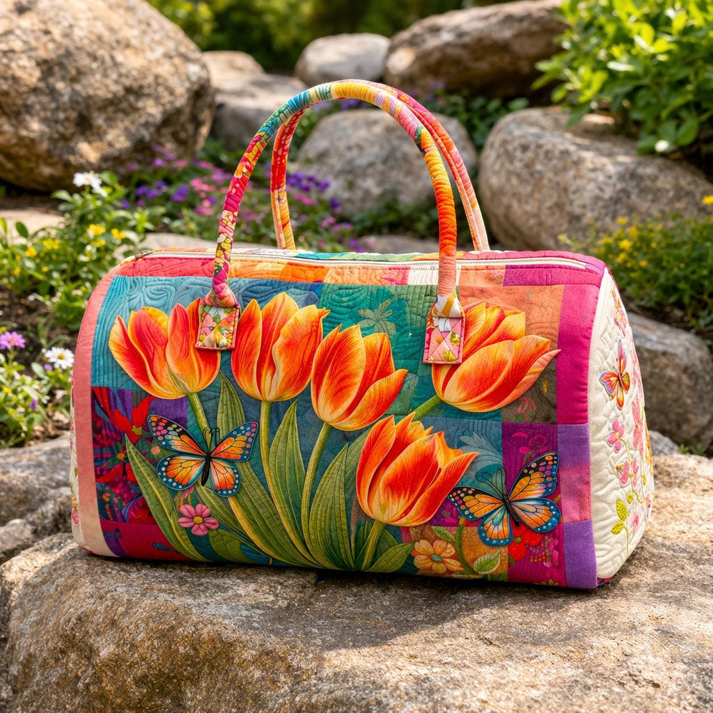 Rainbow Tulip Flowers Quilted Duffle Bag_ Camper Bus Travel Weekender Bag, Best Duffle Bags for Women,mothers Day Cute Weekender Duffel Gift