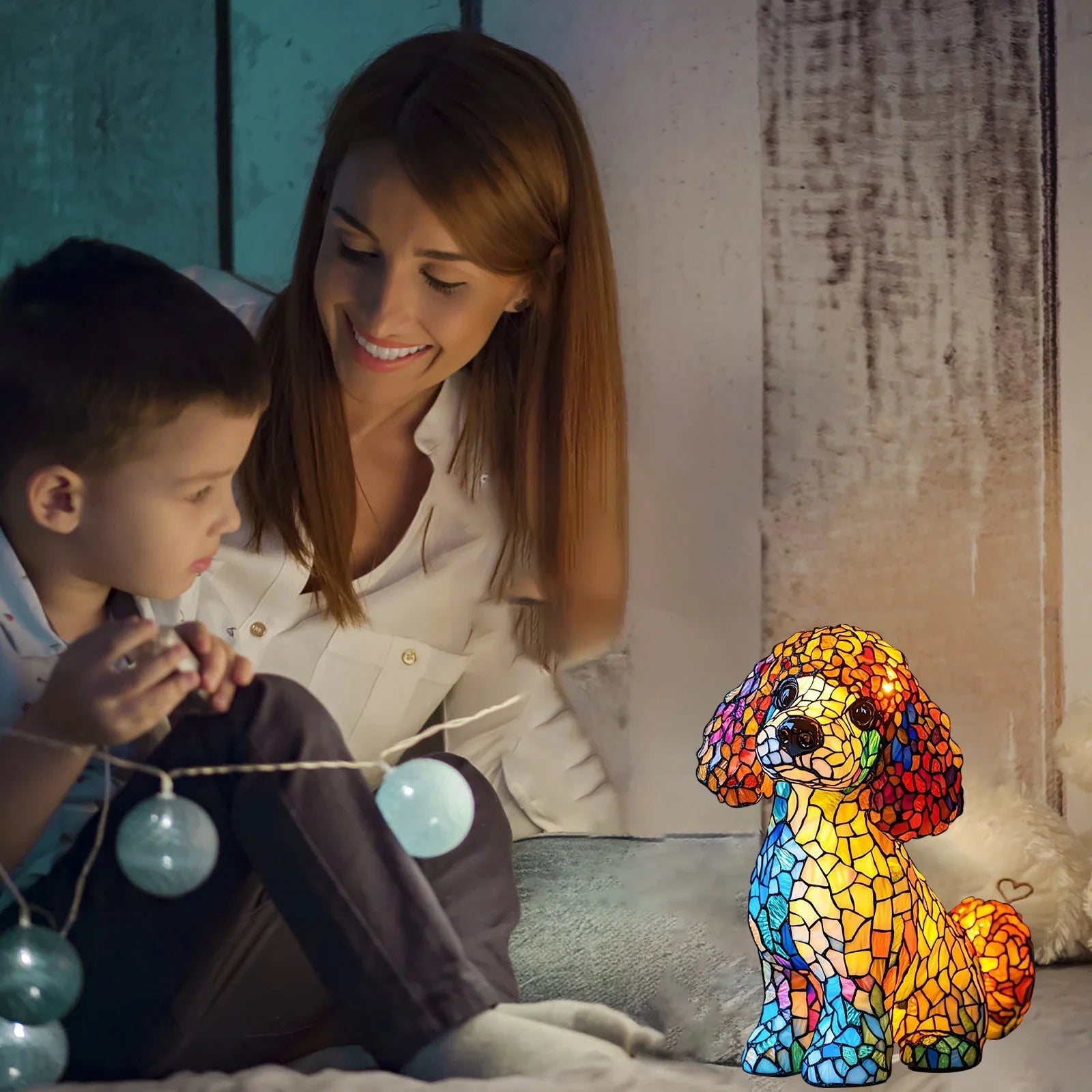 Powered Puppy Night Light with Warm Glow - Cute Resin Desktop & Bedside Lamp for Home Decor, Dog Lover Gift