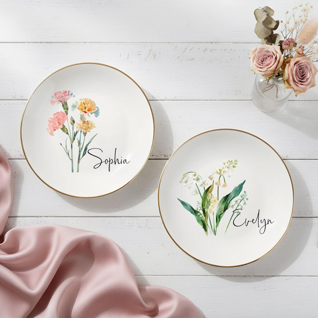 Personalised Birth Flower Trinket Dish, Custom Watercolor Flower Ring Dish, Birthday Jewelry Dish, Wedding Bridesmaid Gift, Christmas Gifts - Etsy
