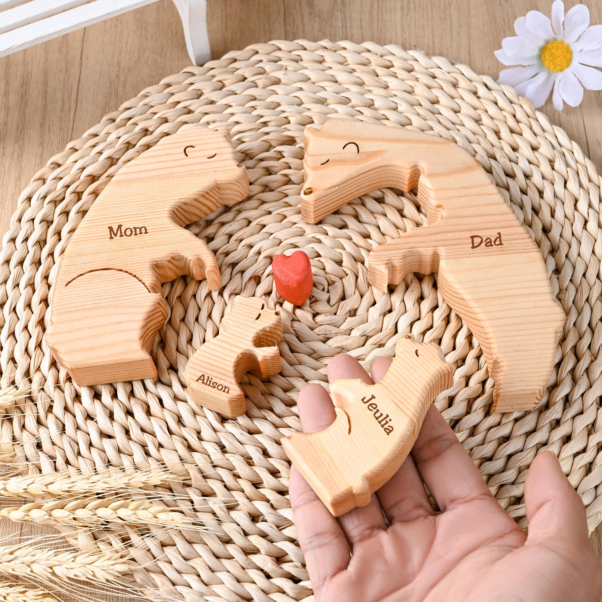 Personalized Wooden Bear Family Puzzle, Bear Family Figurines, Engraved Mom and Baby Bear Puzzle, New Mom Gift, Baby Shower Gift, Dad Gifts