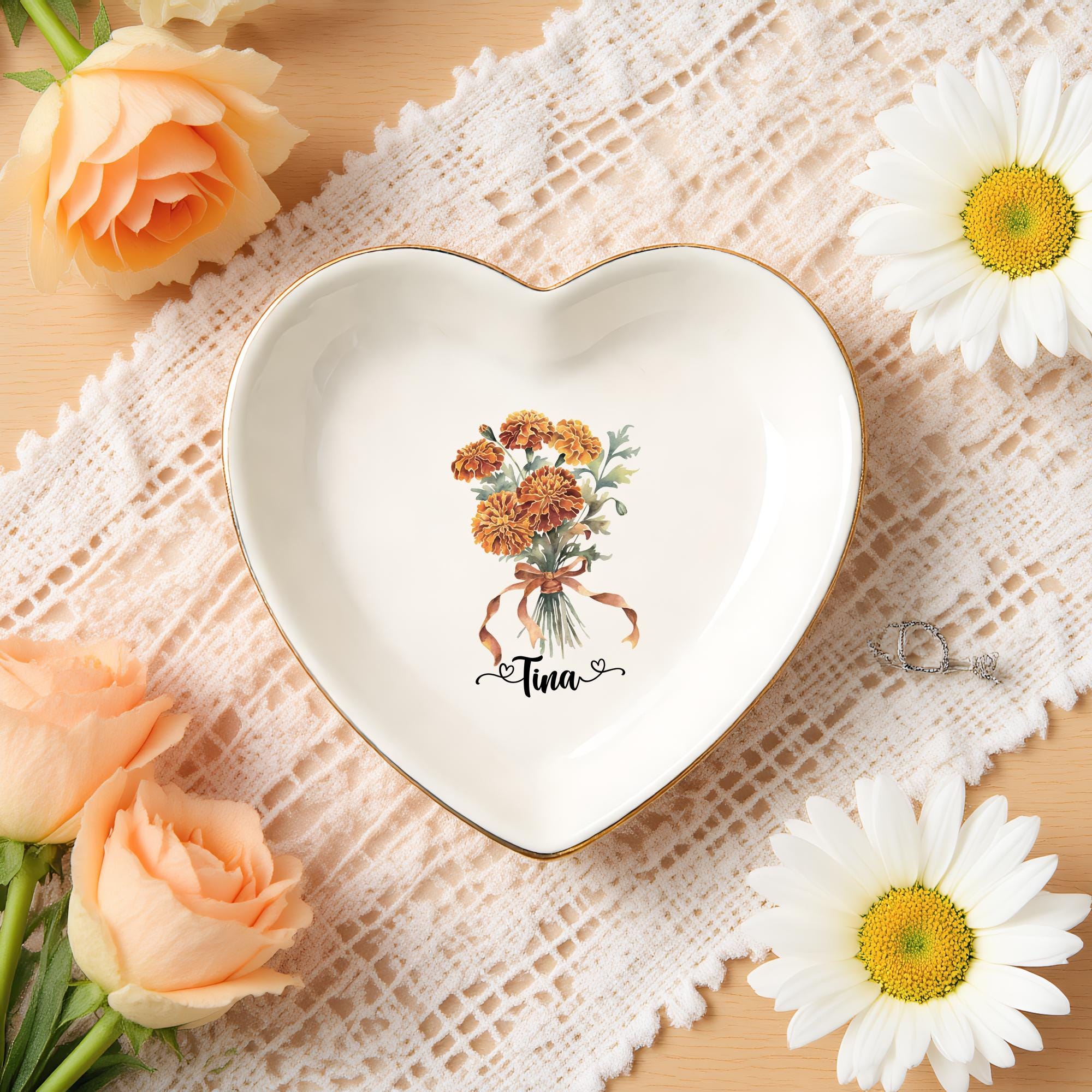 Ceramic Birth Flower Ring Dish,birth Month Flower Trinket Dish,bridesmaid Gift,bridesmaid Proposal,birthday Gift for Her,wedding Gifts
