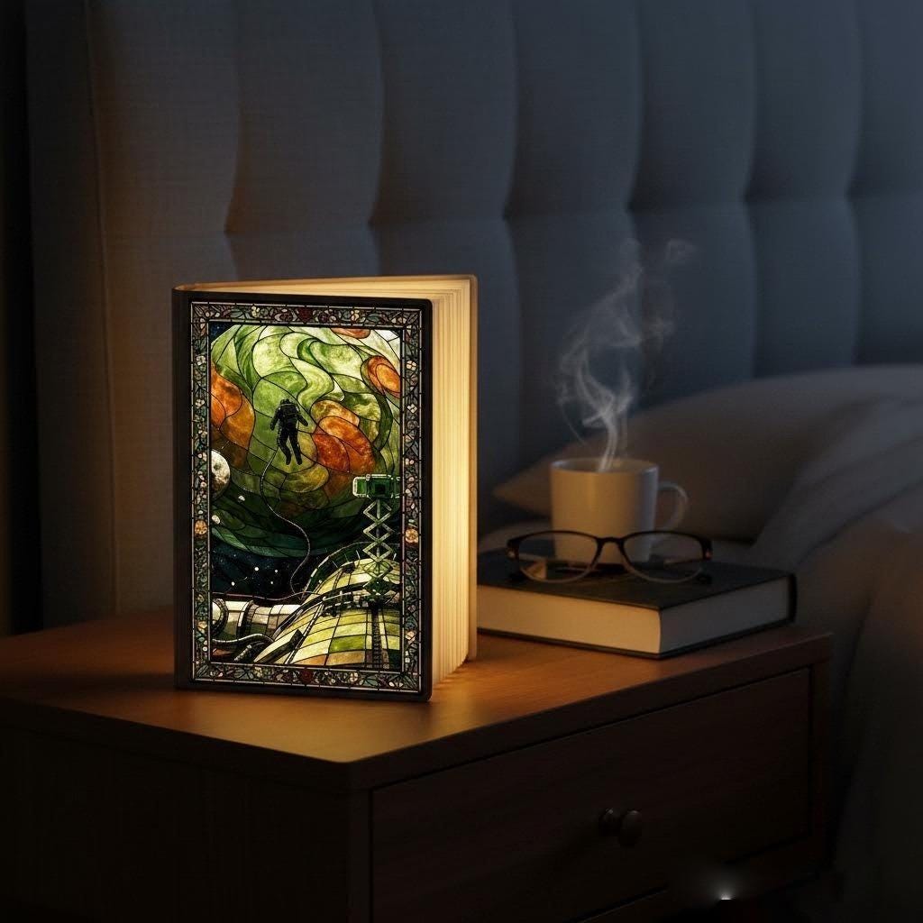 Project Hail Mary Book Lamp, Home of Astrophage, Ryland Grace & Rocky Bookshelf Decor Stained Glass, LED Foldable Book Lamp, Scifi Book Gift