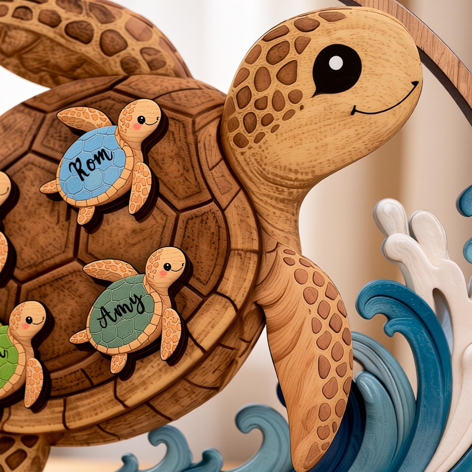 Personalized Wooden Sea Turtle Family Plaque, Unique Mom Gift, Turtle Lover Keepsake, Meaningful Mother’s Day Gift, Custom Family Name Sign