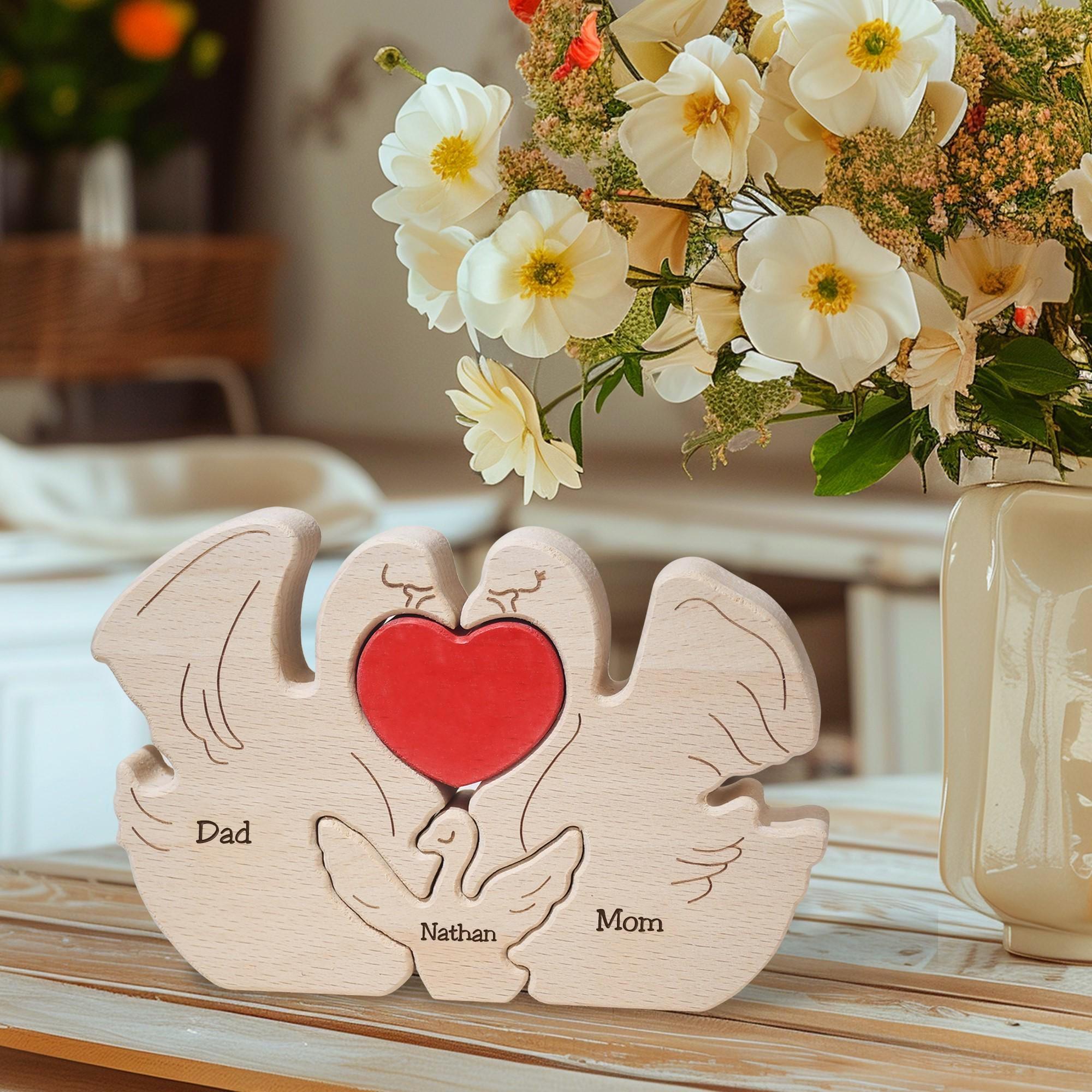 Wooden Swan Family Puzzle, Custom Swan Figurines, Birthday Anniversary Gift for Wife, Wedding Gift for Couples, 2025 Christmas Gifts