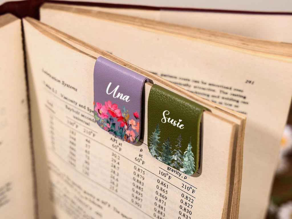 Personalized Leather Bookmark_ Birthday Flower Magnetic Book Mark, Leather Bookmark, Library Bookmark, Bookmark for Women