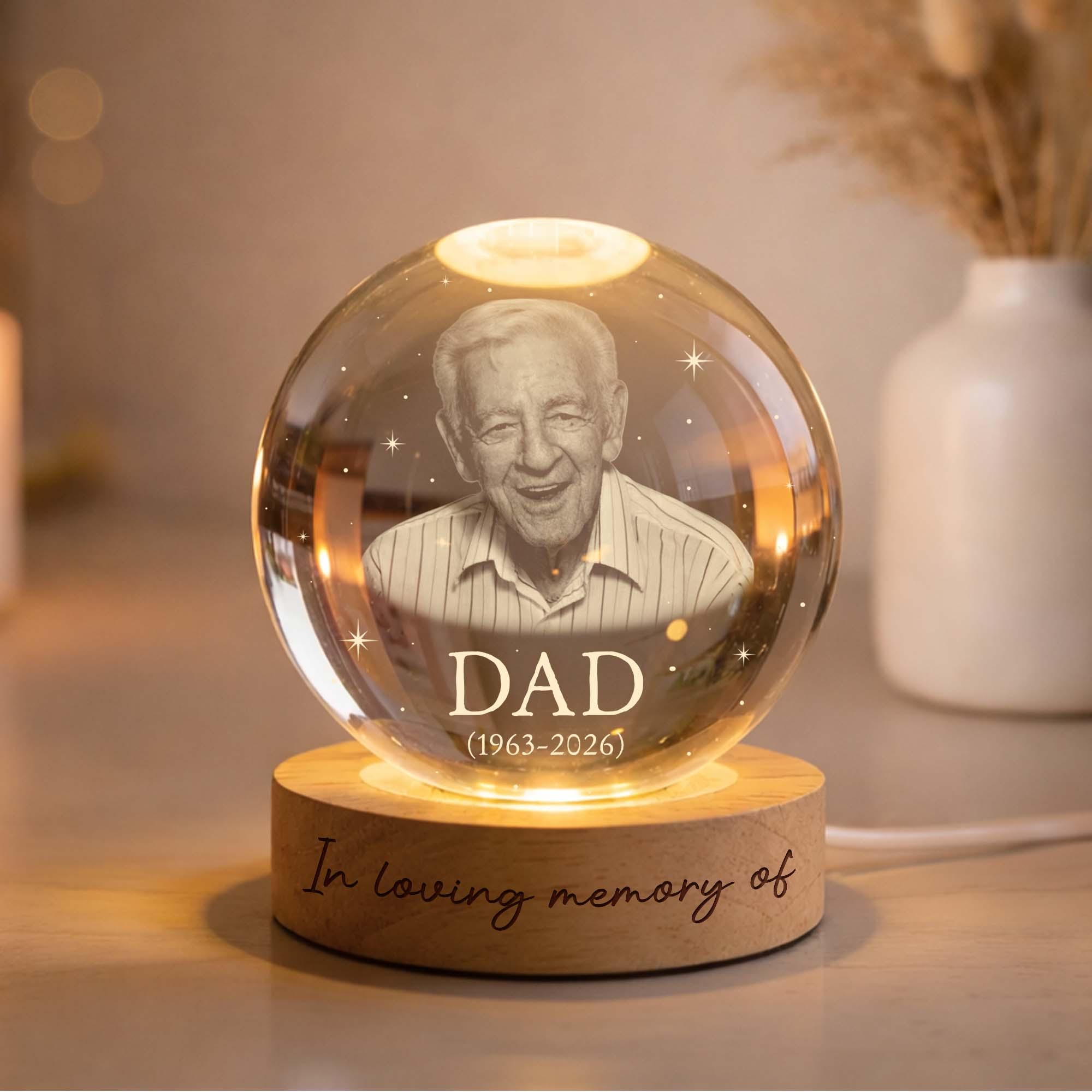 Custom Photo Crystal LED Lamp,dad Mom Memorial Photo Engraved Crystal Ball LED Night Light,sympathy Gift,mother's Day Gift for Grandma, Mom