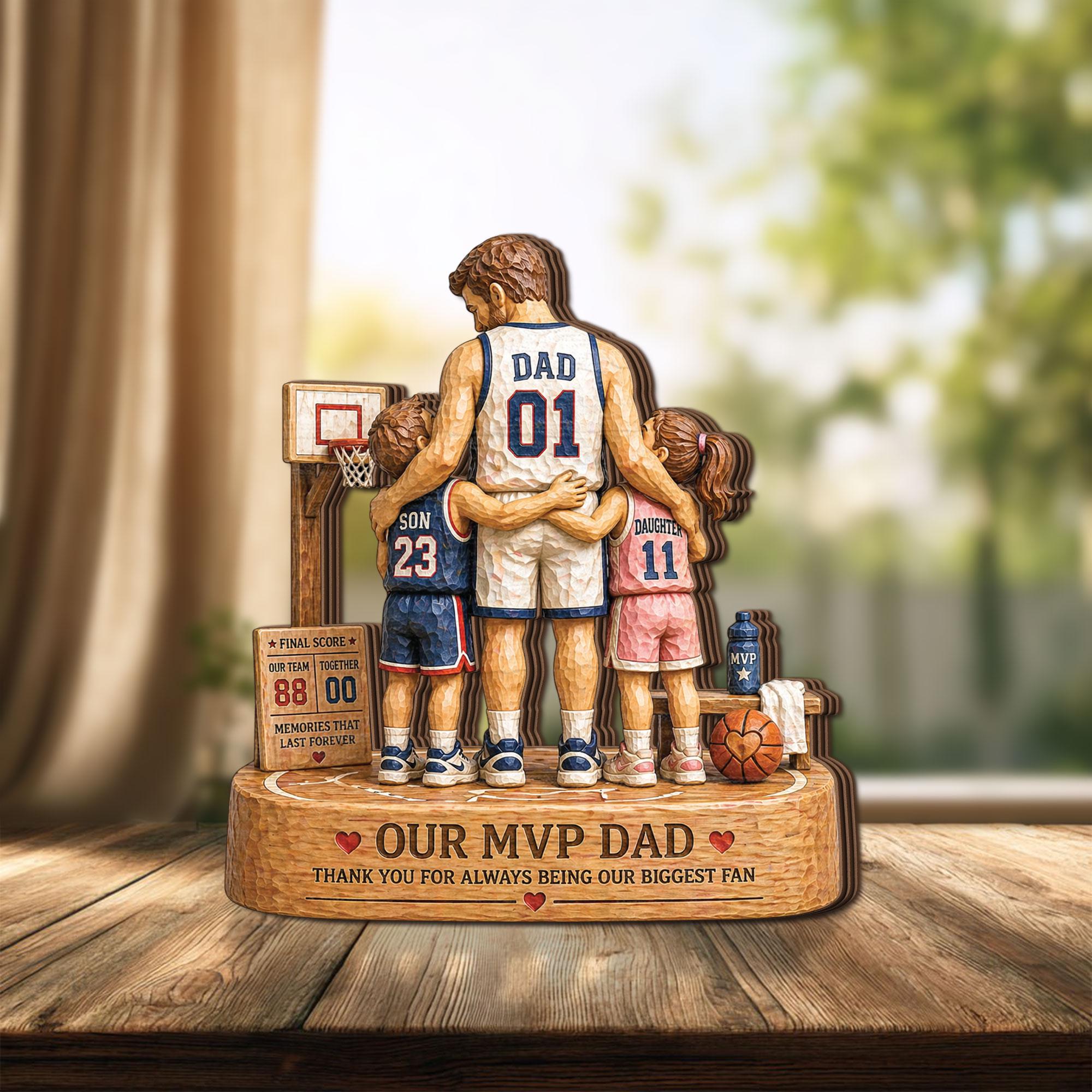 Personalized Basketball Dad Wooden Block, Our MVP Dad Keepsake Gift, Custom Father and Kids Sports Family Decor