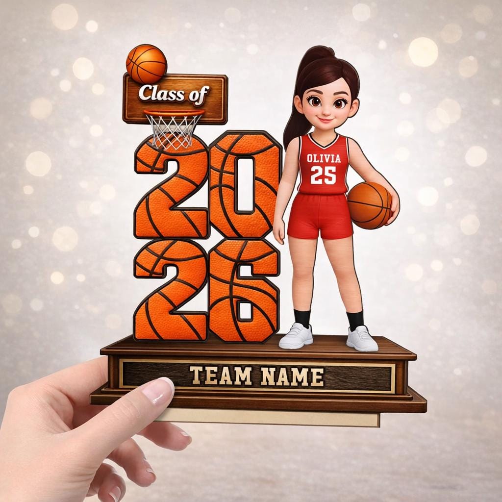 Custom Basketball Senior Class of 2026 Sign, Personalized 2-layered Wooden Plaque, Graduation Gift for Son, Daughter, Basketball Player Gift