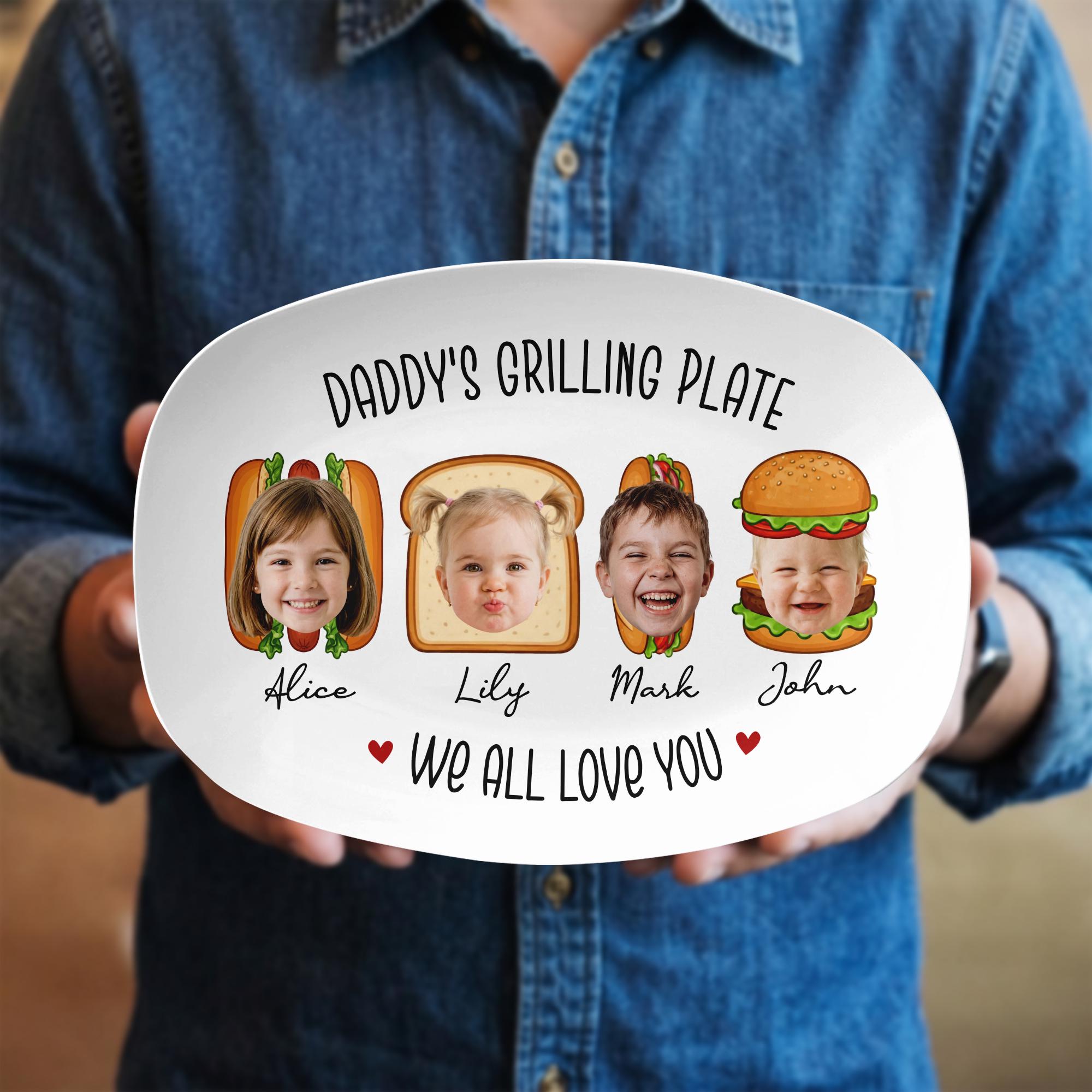 Personalized Daddy's Grilling Plate, Custom Dad’s Grilling Platter With Kid Faces, Gift for Dad From Kids, BBQ Serving Tray, Father’s Day