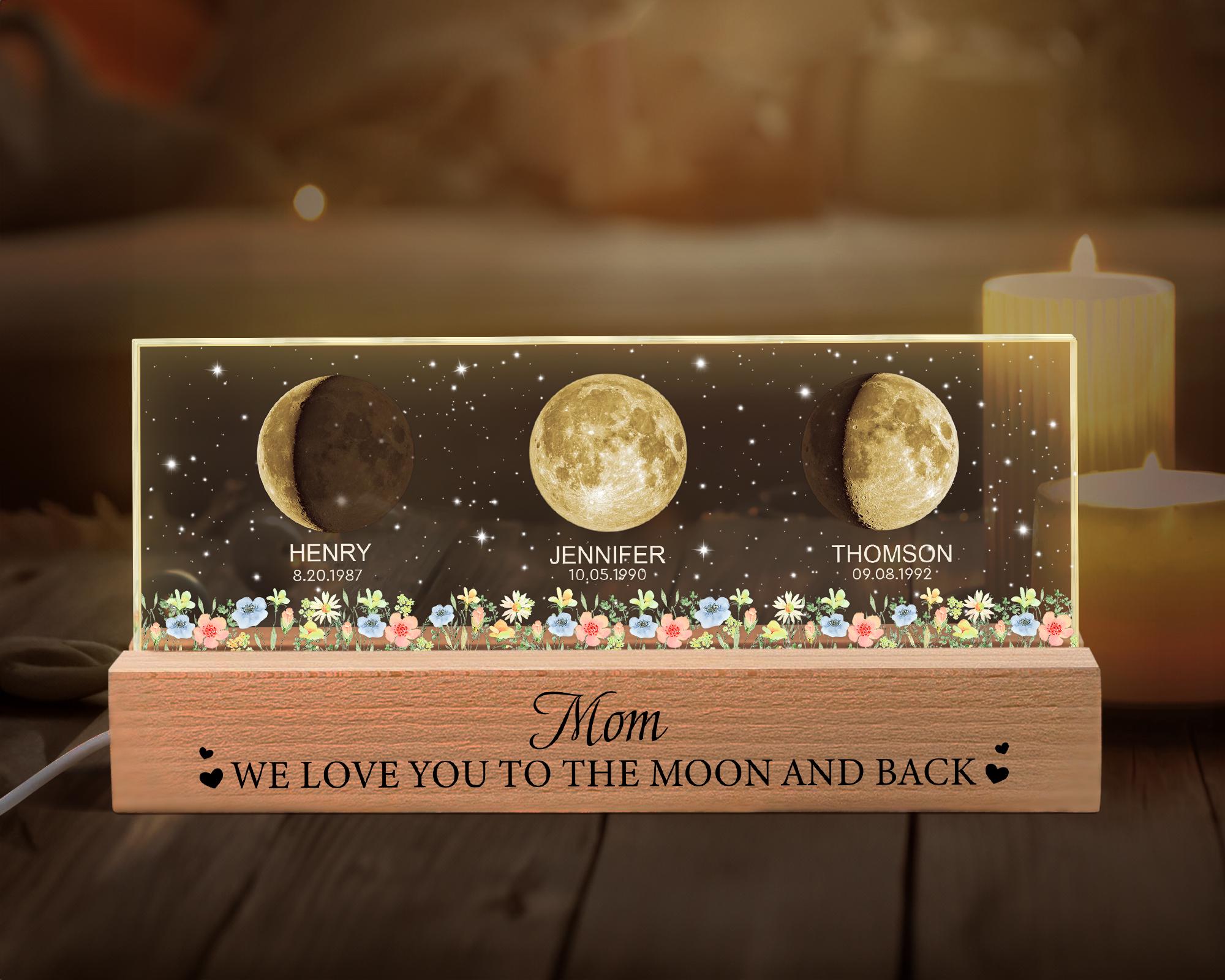 Custom Mom Moon Phase Night Light, Mothers Day Gifts for Mom, Custom Birth Moon Phase Light With Kids Name, Gift for Grandma, Mama Gifts