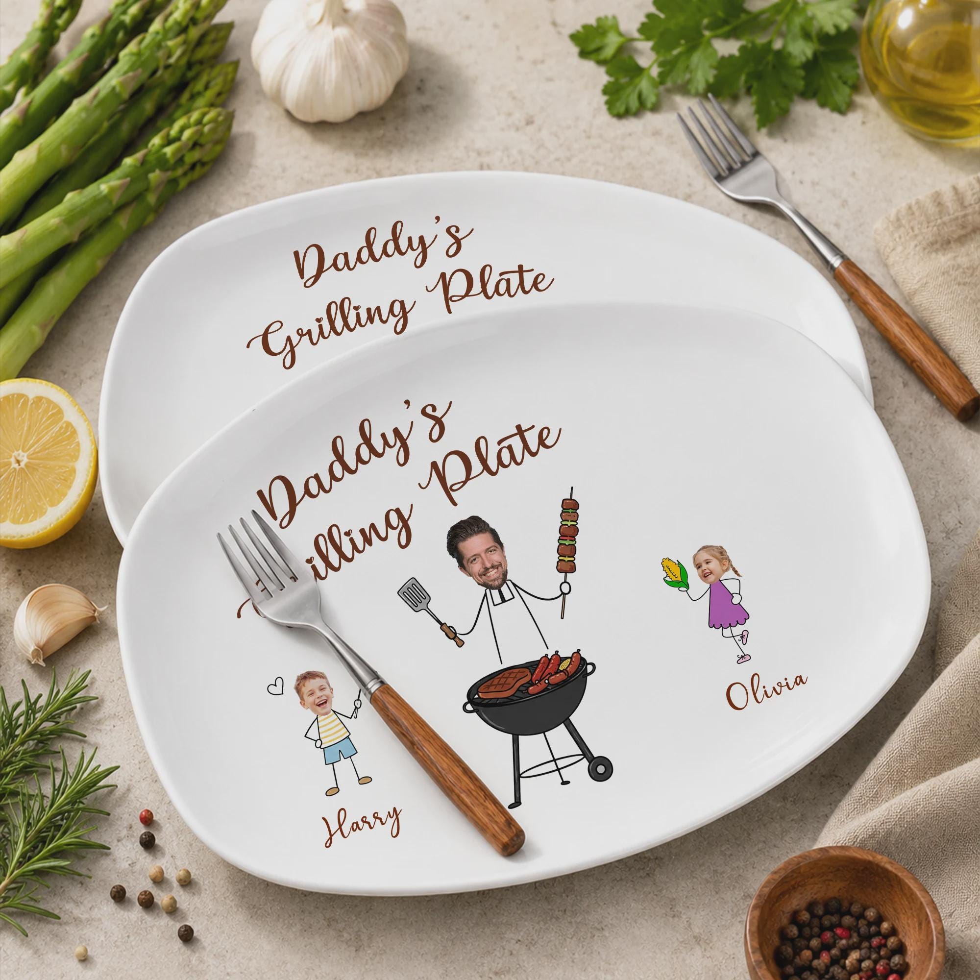Personalized Father’s Day Gifts, Grill Master Gift for Dad, Custom Daddy Grilling Platter, Ceramic Serving Platter, Custom Platter