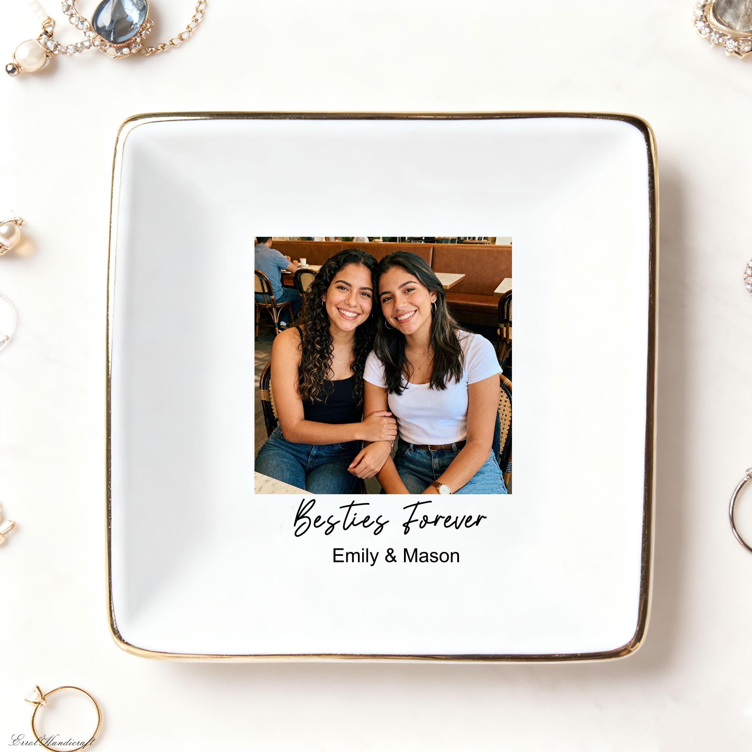 Custom Photo Ceramic Jewelry Dish for Bridesmaid Gift, Wedding Gift for Bridesmaid, Photo Trinket Dish, Besties Forever Jewelry Dish