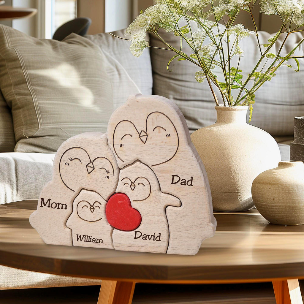 Personalized Wooden Penguin Family Puzzle, Penguin Family Jigsaw Decor, Ideal Wedding House Warming Gift, Anniversary Gift for Wife Mom