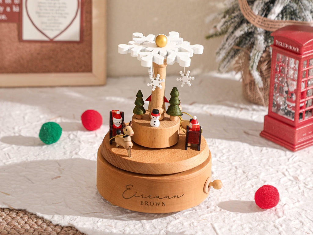 Rotating Snowflake Personalized Music Box, Christmas Music Box, Baby Christmas Gift, Engraved Name Music Box, Newborn Keepsake