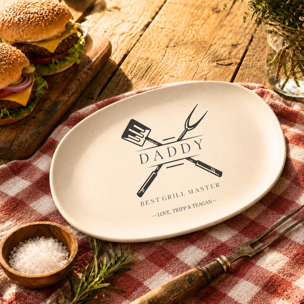 Dads Grilling Plate Personalized Fathers Day Gift From Kids BBQ Platter Custom Grill Plate for Daddy Papa Grandpa