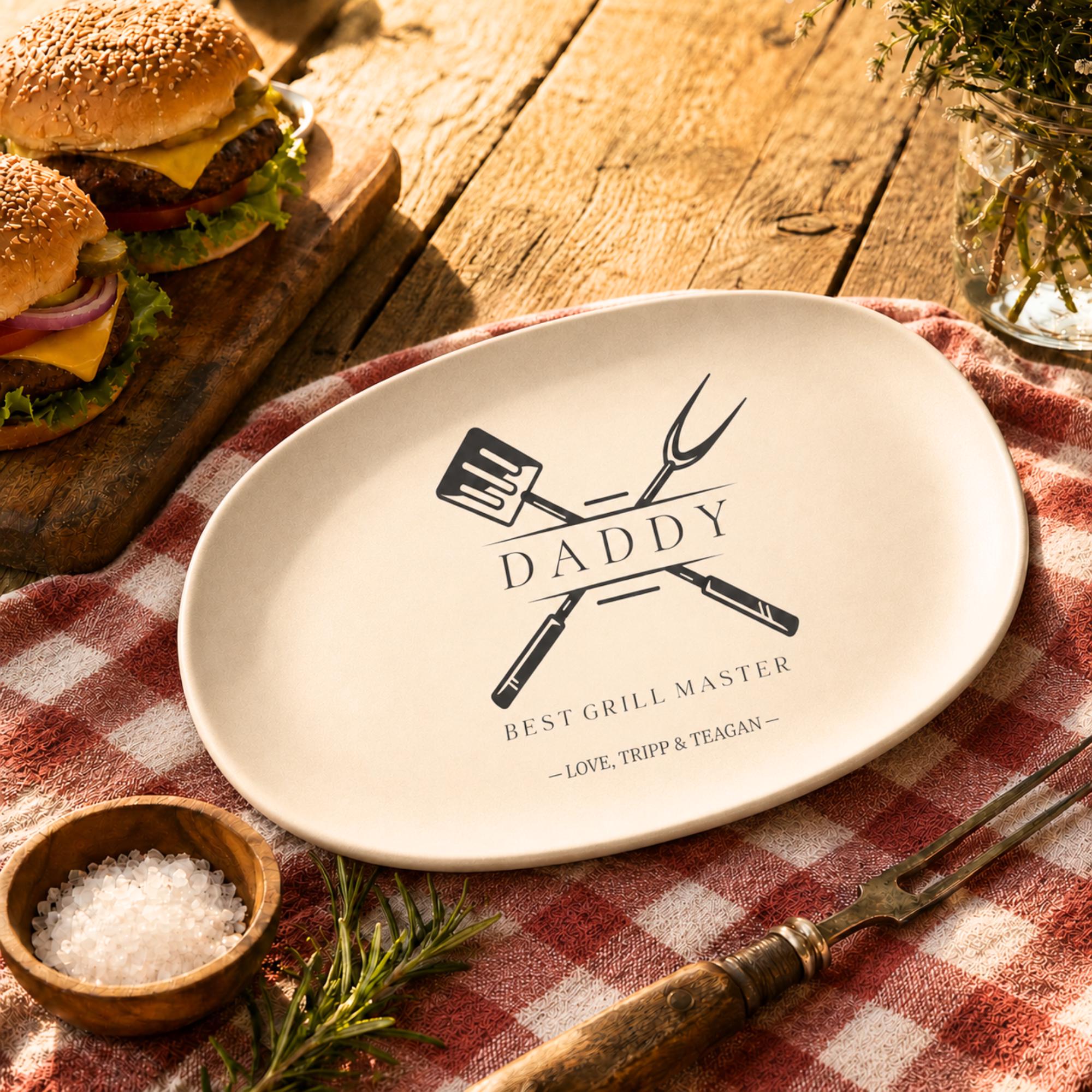 Dads Grilling Plate Personalized Fathers Day Gift From Kids BBQ Platter Custom Grill Plate for Daddy Papa Grandpa