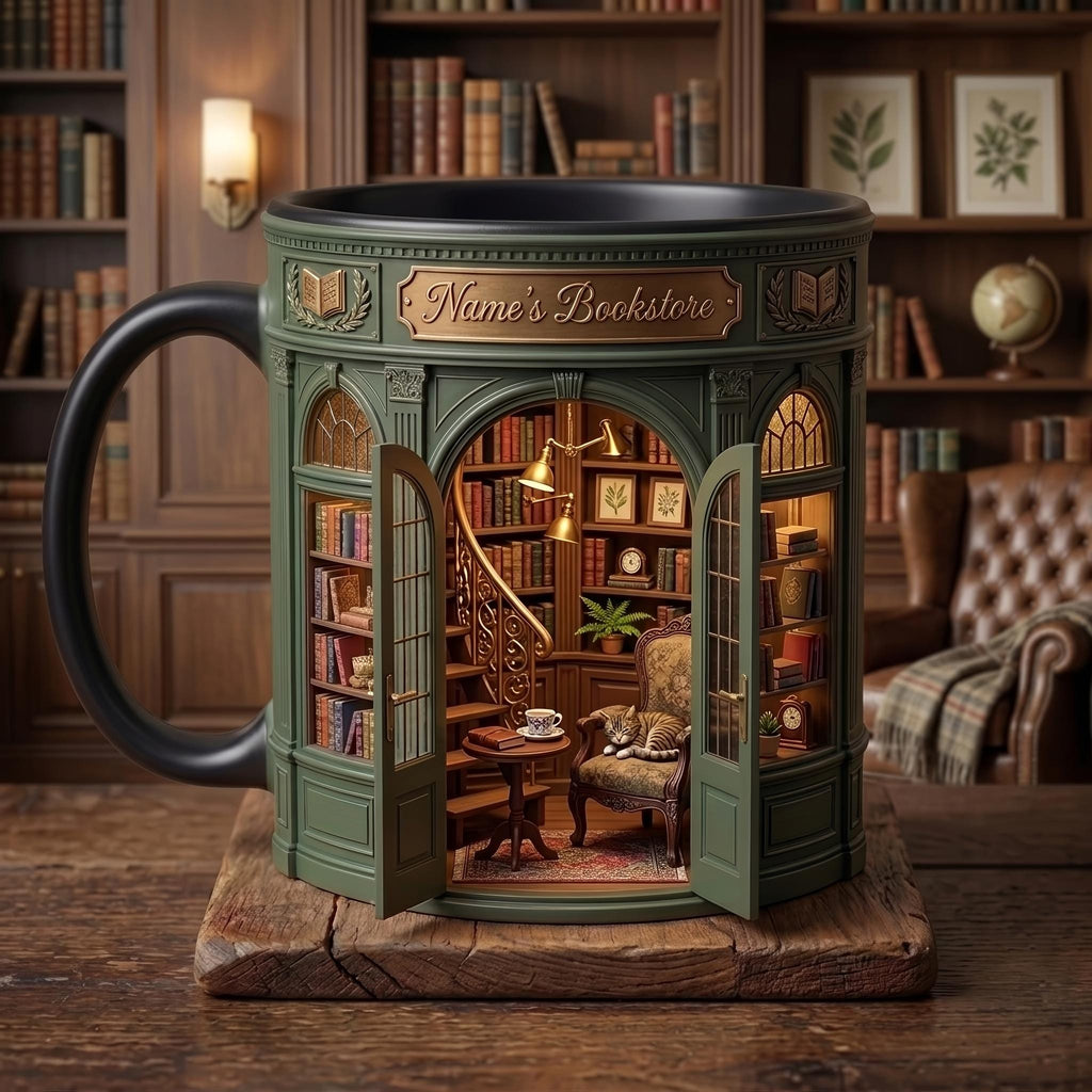 Personalized Bookstore Mug, Cozy Library Coffee Cup, Custom Book Lover Gift, Bookshop Owner Mug, Reader Coffee Cup