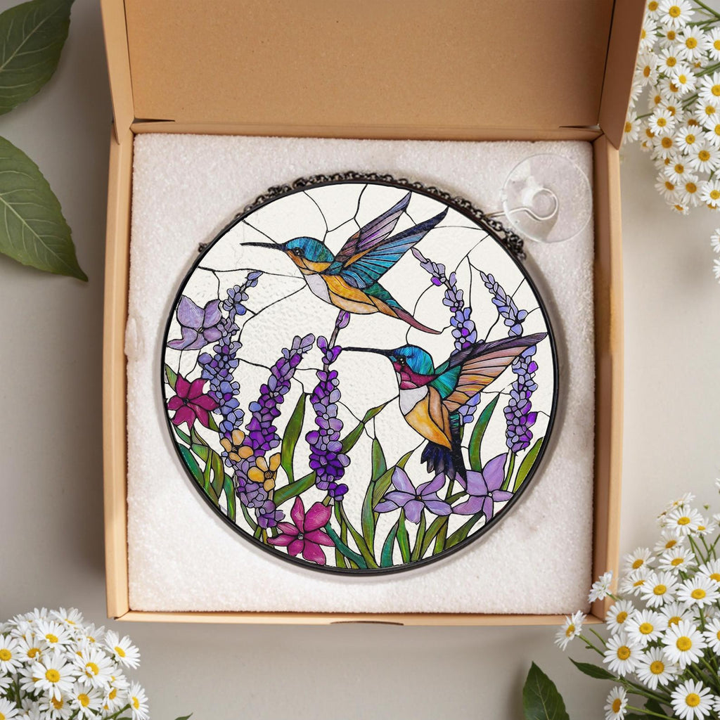 Hummingbird Stained Glass Suncatcher, Light-catching Window Hanging, Bird Glass Art, Gift for Mom or Grandma, Sympathy Memory Gift