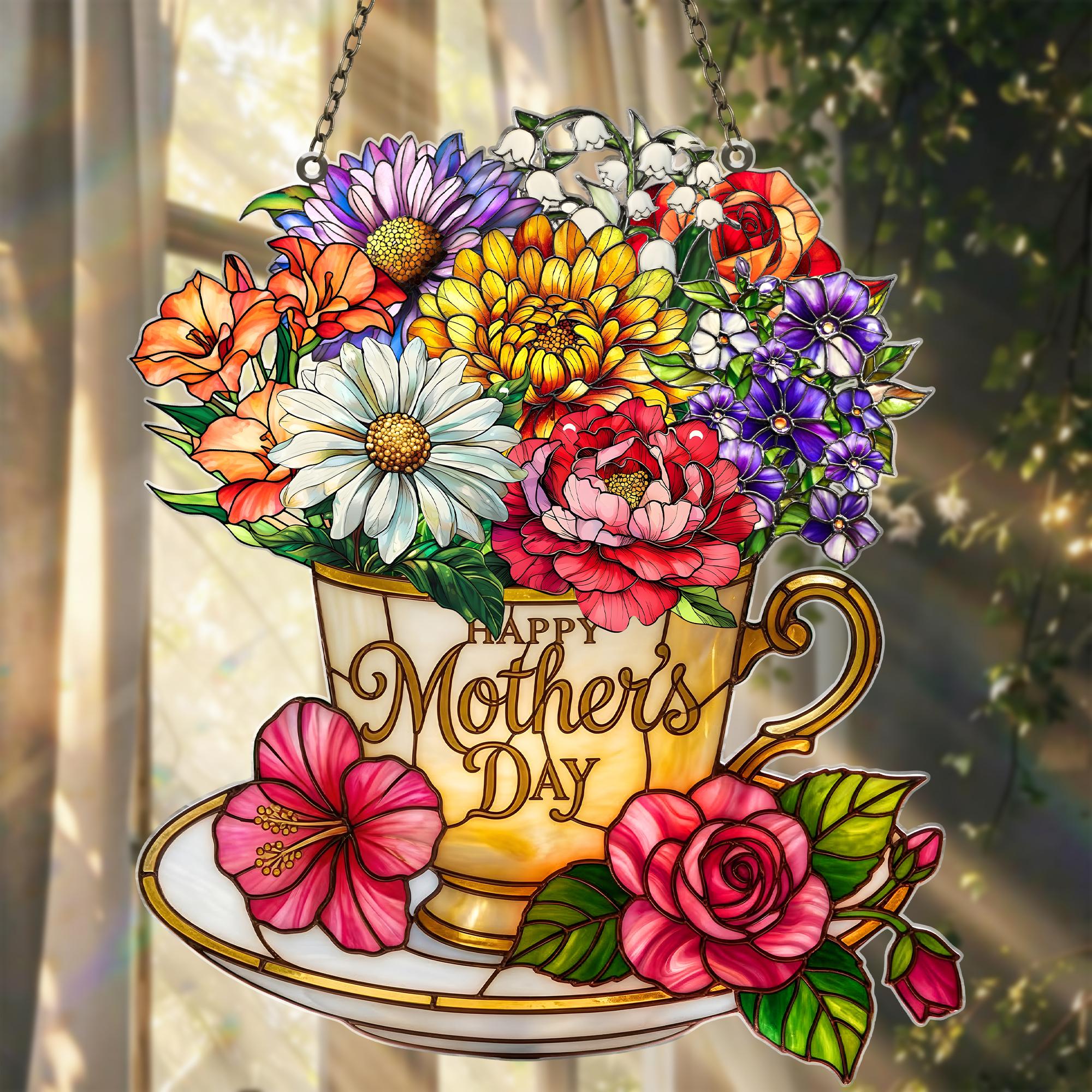 Custom Acrylic Suncatcher, Mother's Day Gift, Custom Flower Hanging Window Decor, Personalized Floral Acrylic Suncatcher, Mom Grandma Gift