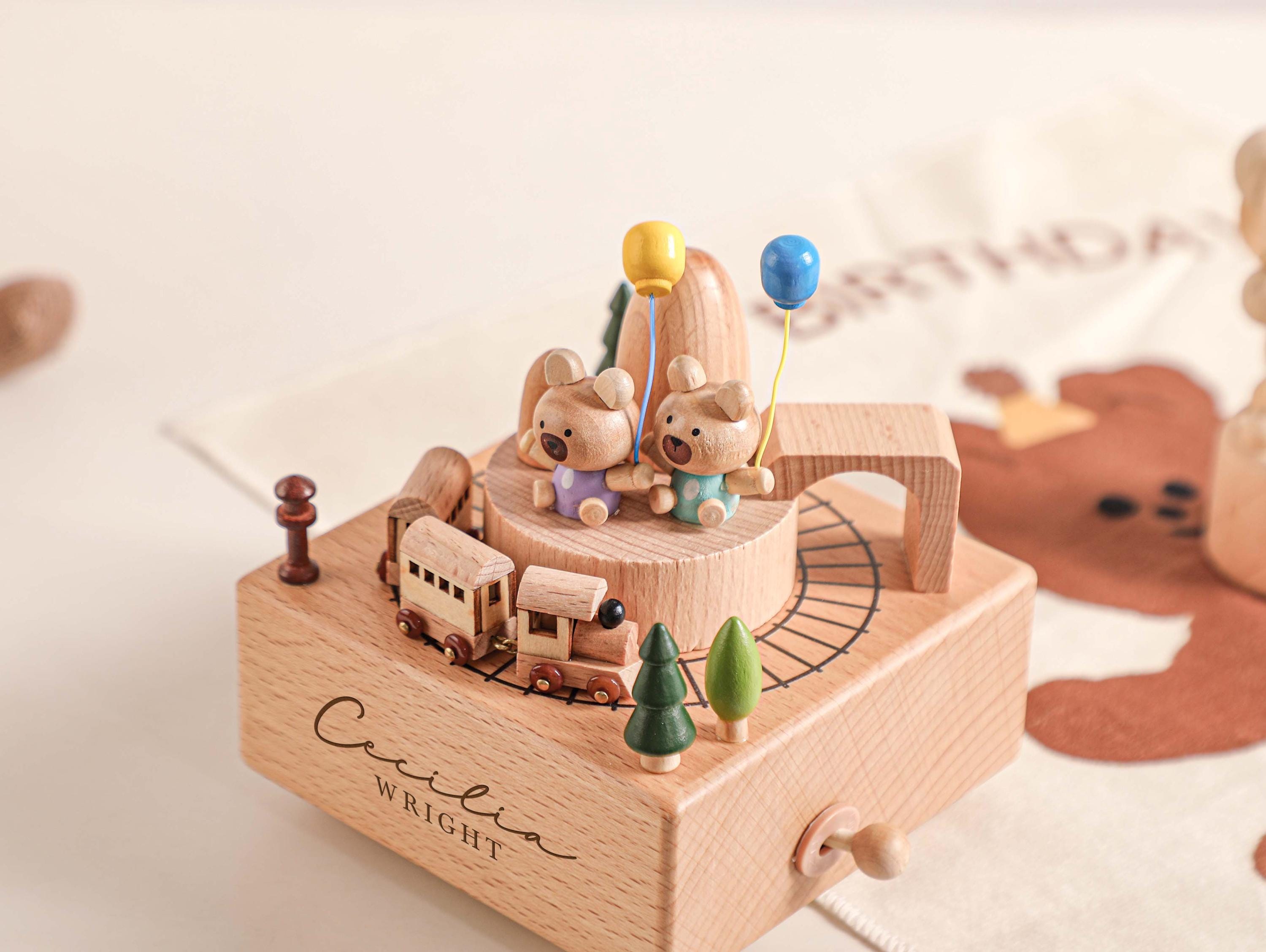 Bear Paradise Train Birthday Music Box, Custom Wooden Handmade Music Box, 1st Birthday, Personalised Music Box Gift, Newborn Gift, Christmas