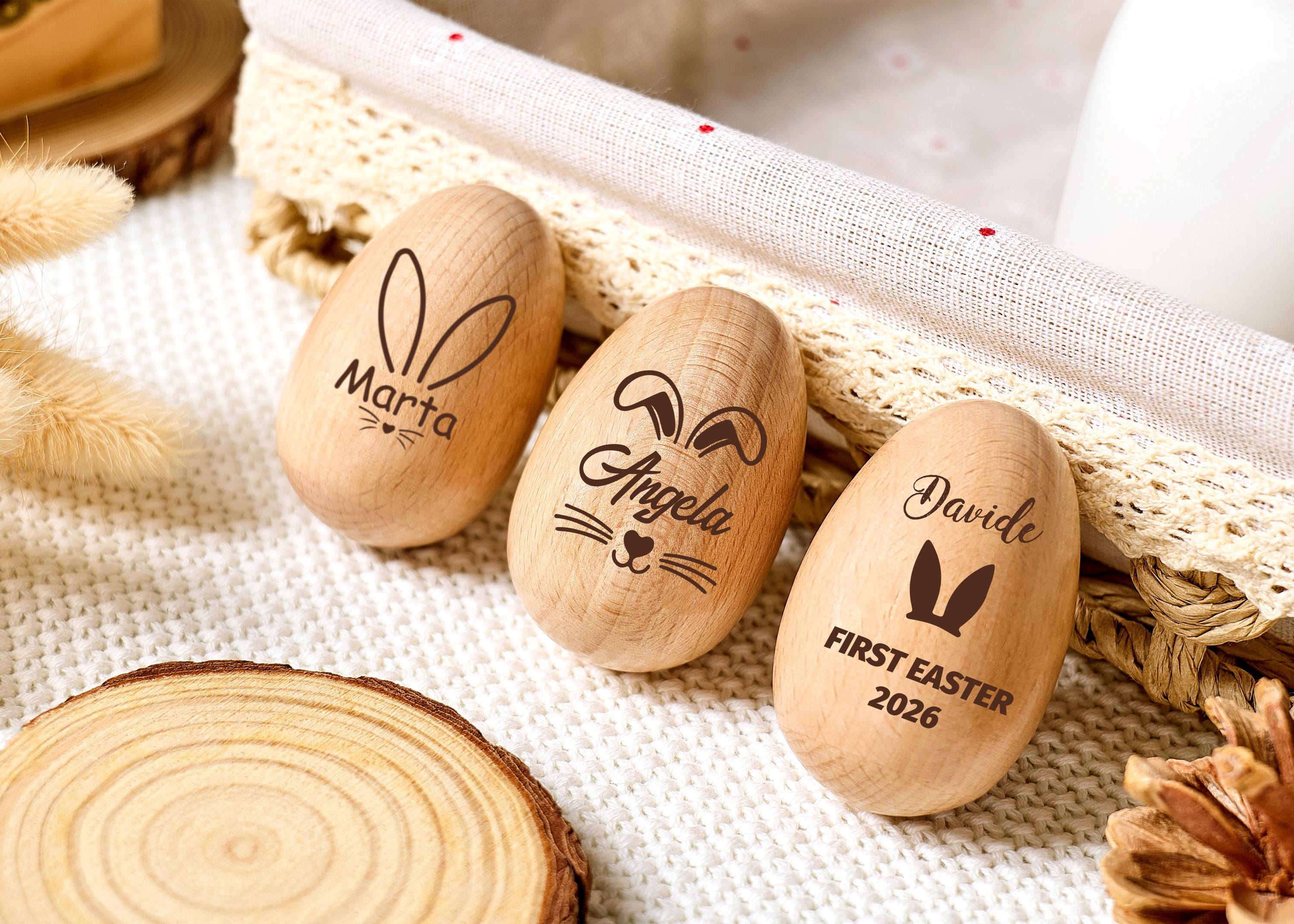 Personalized Wooden Easter Egg Shakers, Engraved Kids Musical Instrument Set, Montessori Toddler Rattle, Baby’s First Easter Gift