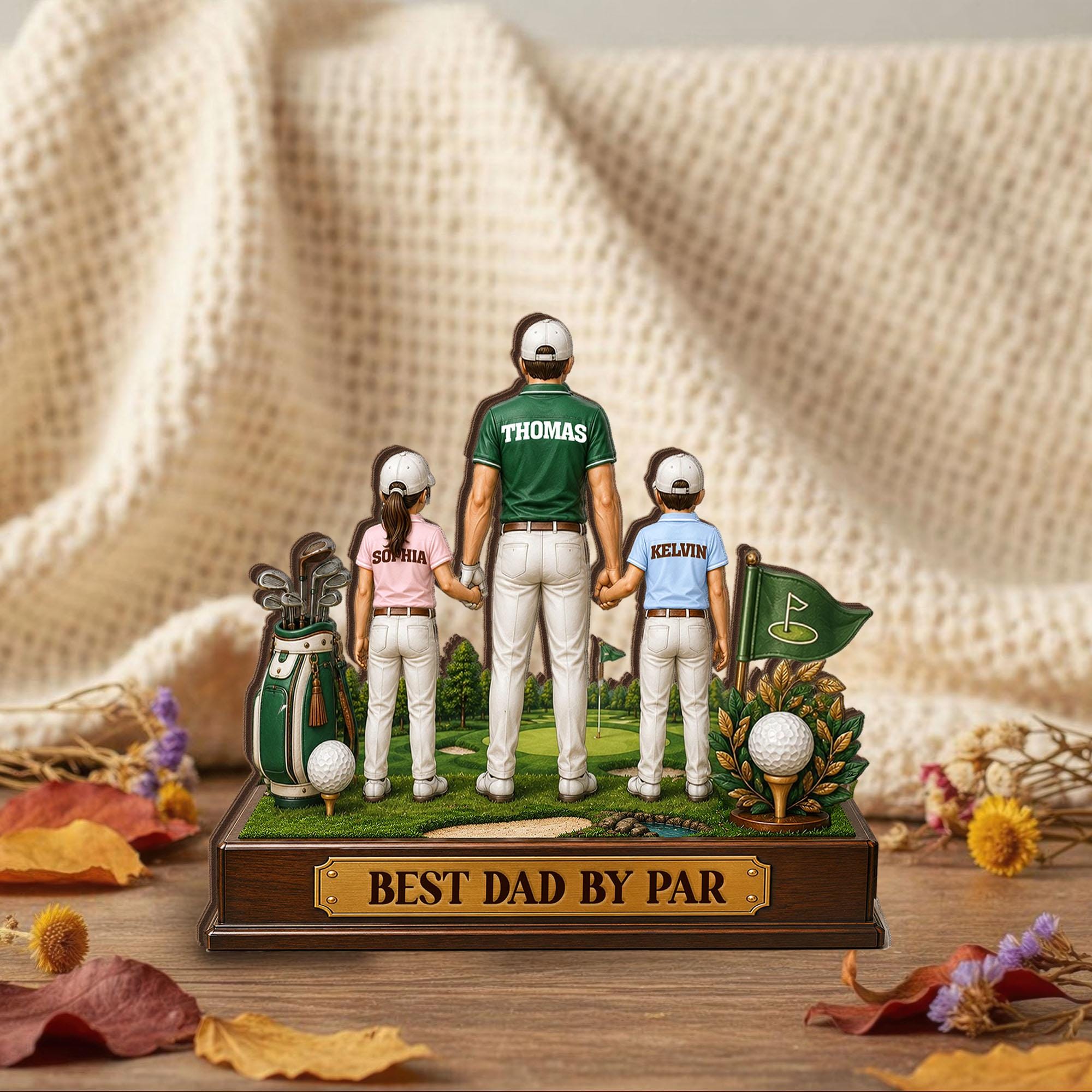 Best Dad by Par Golf Wooden Block, Personalized Name Gift for Dad, Custom Golf Lover Gift, Birthday Gift for Dad, Father’s Day Golf Gift