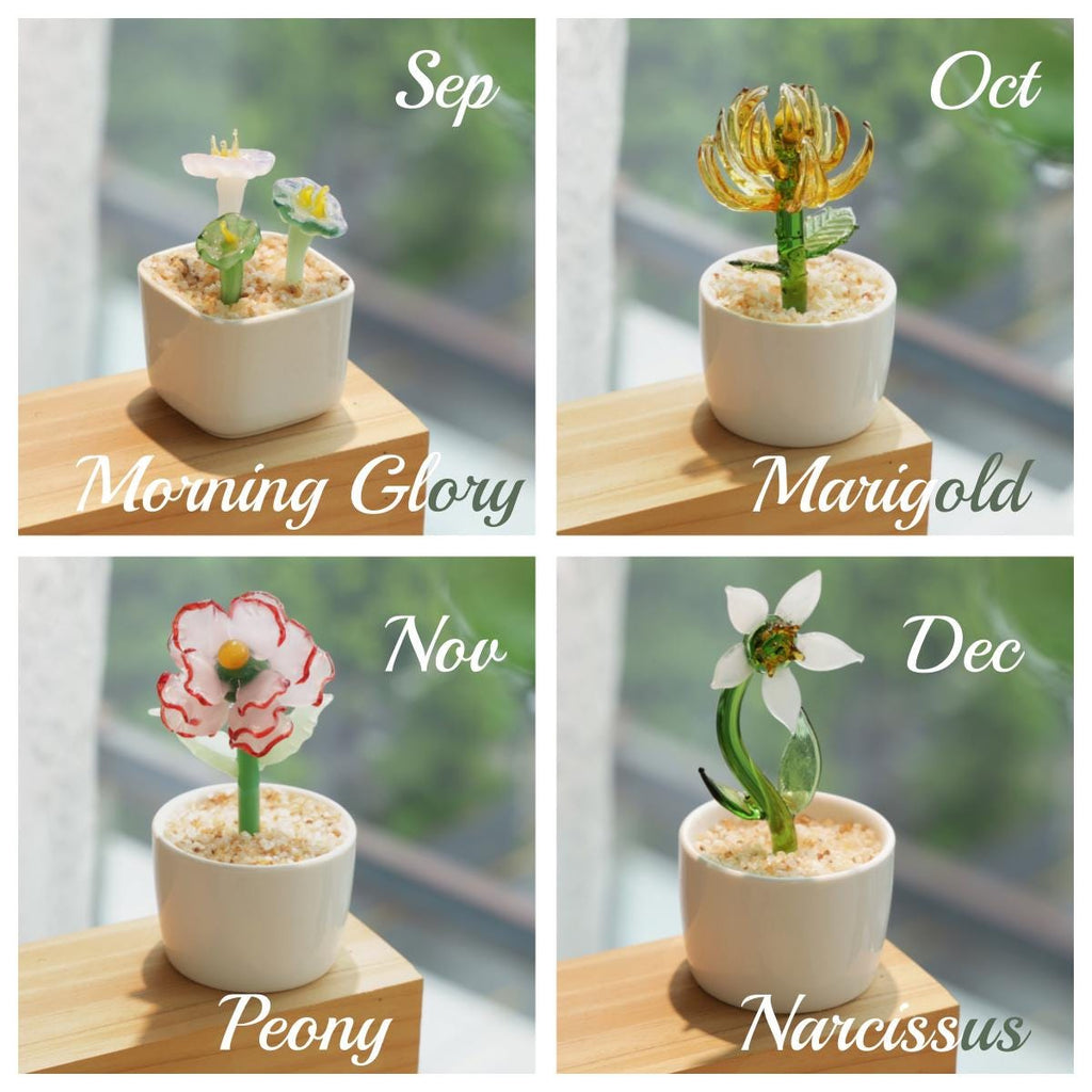 Hand Blown Glass Potted Plants - Glass Potted Birth Flowers, Stained Glass Plants, Housewarming Gift, Gift for Teacher, Home Decor