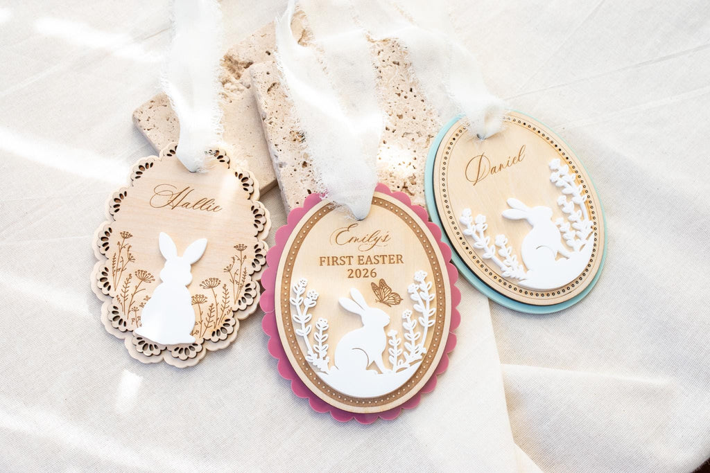 Custom Easter Basket Tag Custom Bunny Name Tag Easter Basket Name Tag Baby’s First Easter Tag Kid Gift Basket Tag Spring Decor Keepsake Tag