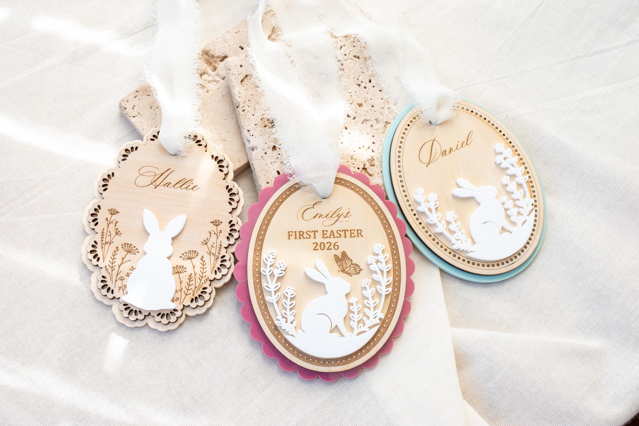 Custom Easter Basket Tag Custom Bunny Name Tag Easter Basket Name Tag Baby’s First Easter Tag Kid Gift Basket Tag Spring Decor Keepsake Tag