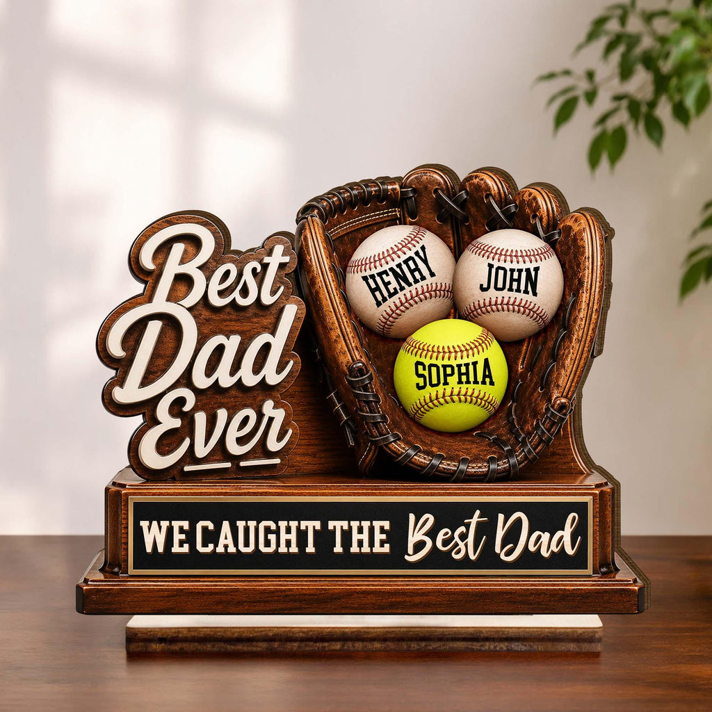 Personalized Baseball Glove Plaque, Custom Kids Names, Dad Ever Keepsake
