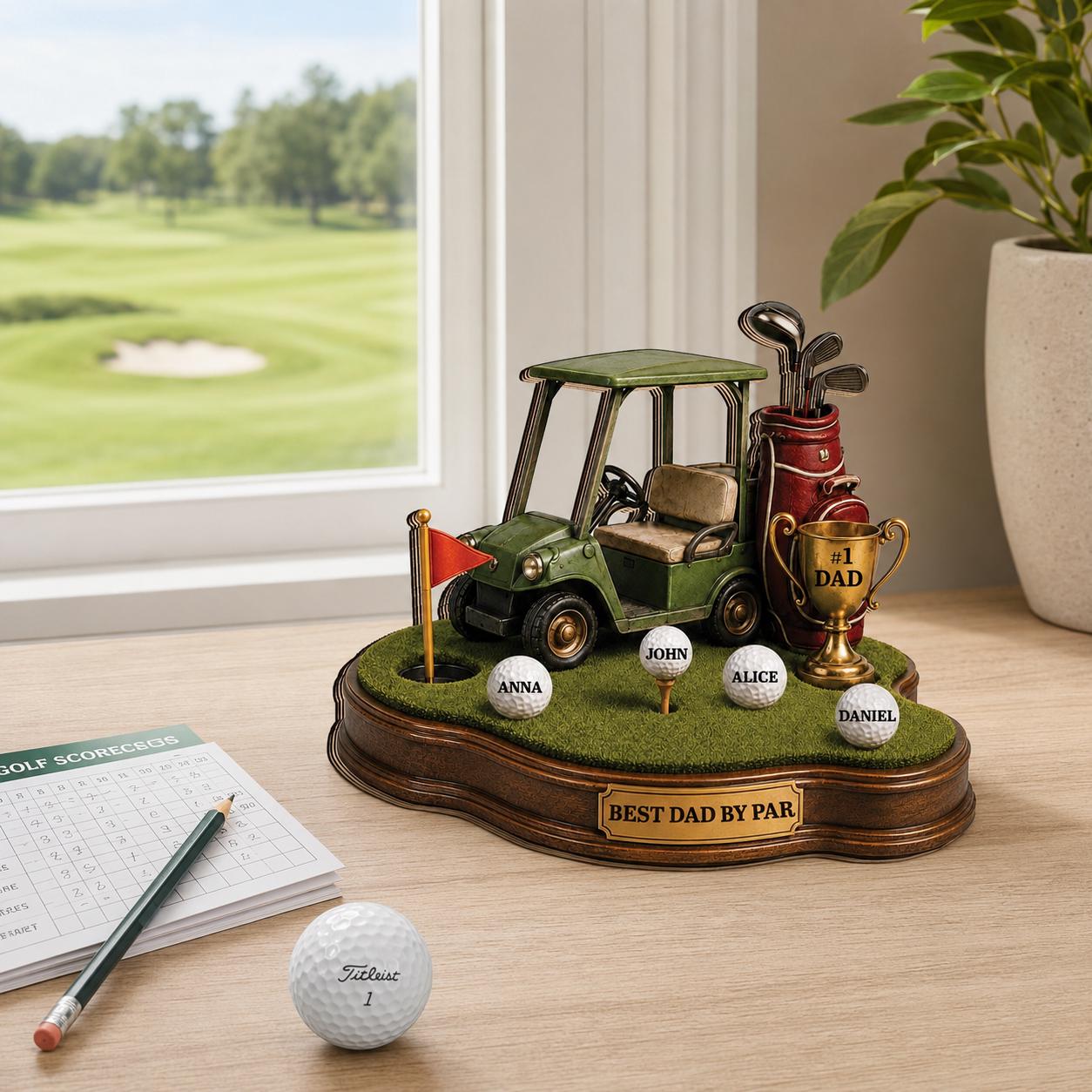 Personalized Golf Dad 2D Flat Wooden Block, Best Dad by Par Gift, Father’s Day Golf Gift for Dad Grandpa Papa