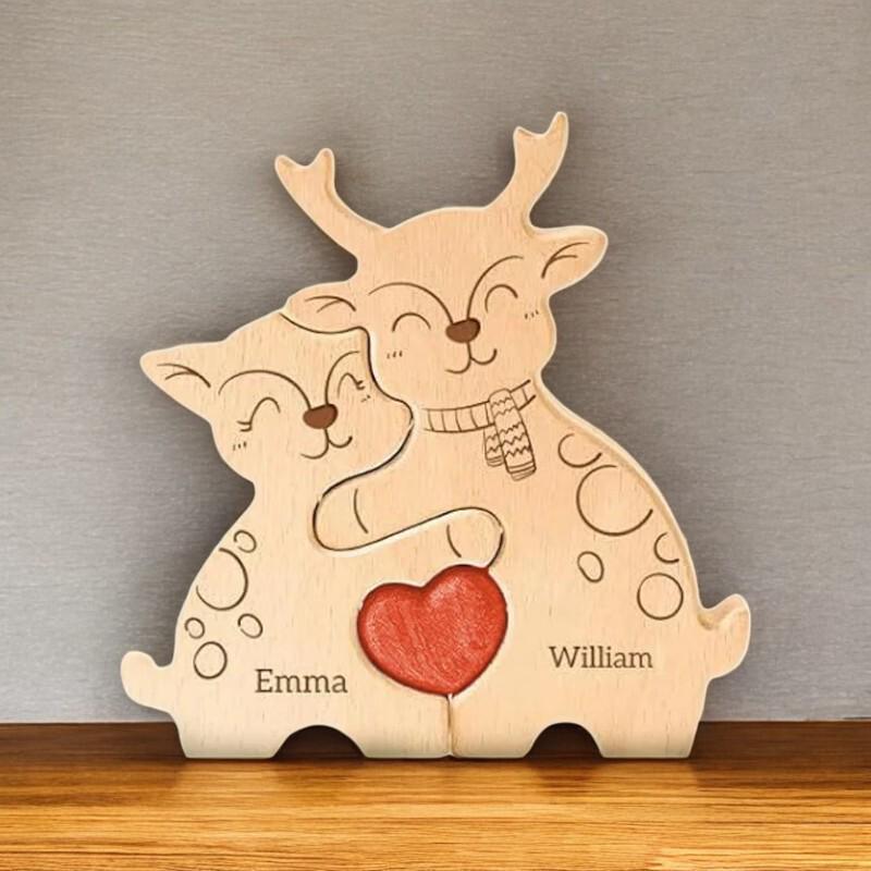 Personalized Deer Family Puzzle, Custom Wooden Elk Gift, Nursery Decor, Rustic Family Ornament, Baby Shower, Xmas Keepsake, Deer Gift, Decor