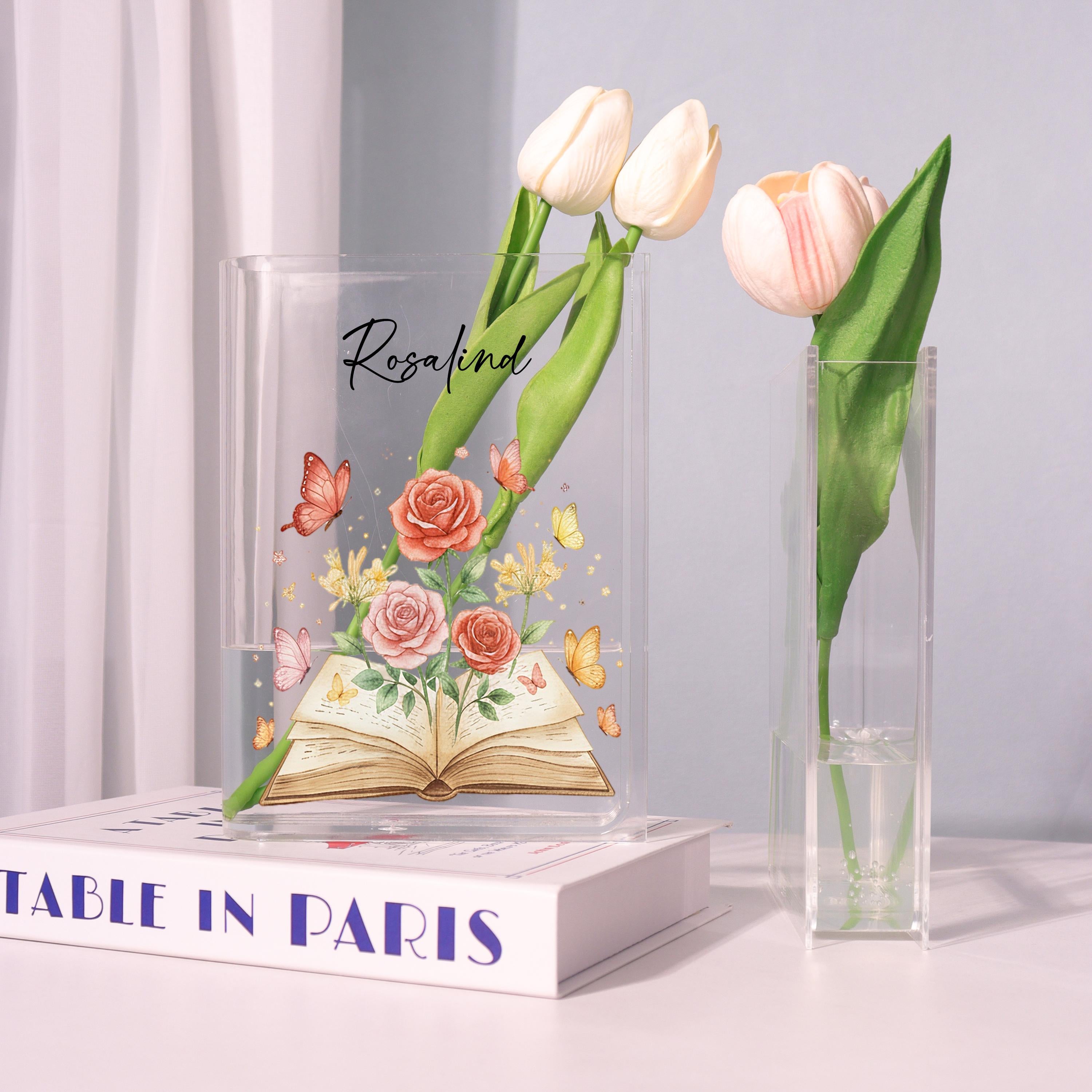 Colorful Magical Book Acrylic Book Vase, Watercolor Floral Book Vase, Floral Book Shaped Vase,rose and Butterfly,custom Gift for Book Lovers
