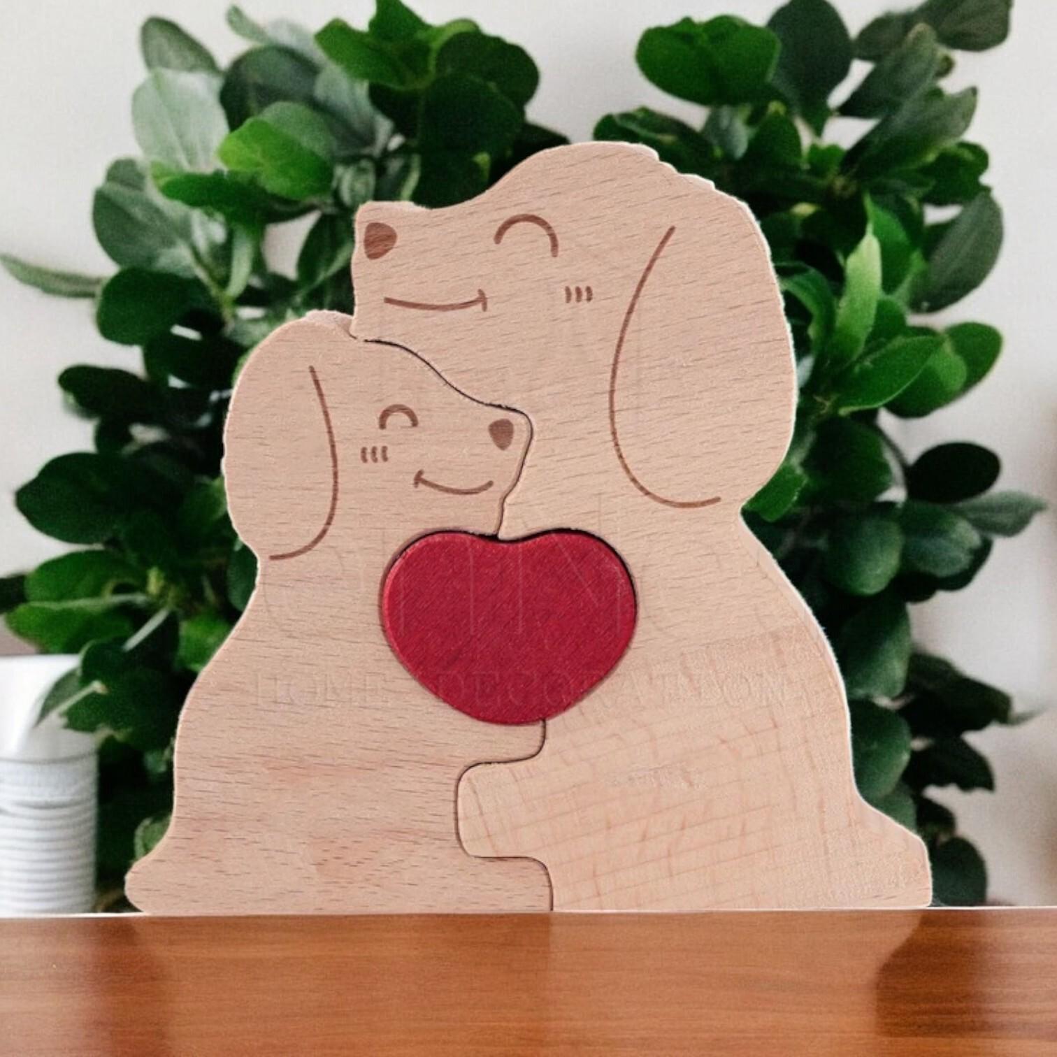 Personalised Wooden Dog Family Puzzle _ Custom Engraved Figurines _ Gift for Dog Lovers, Pet Keepsake, Family Ornament, Home Decor