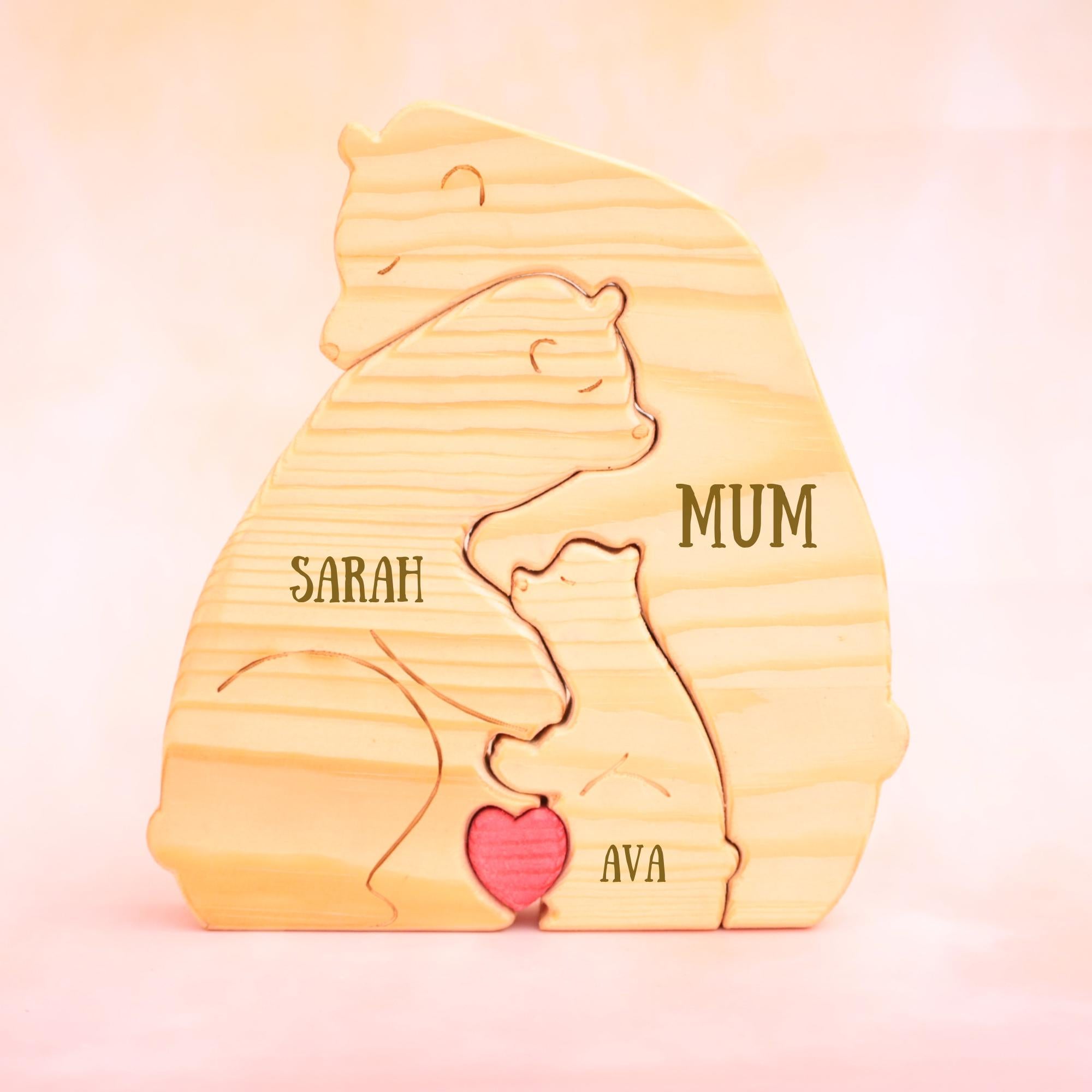 Personalized Wooden Bear Family Puzzle, Family Keepsake Gift, up to 8 Person Animal Figurines, Custom Wooden Animal Puzzle, Christmas Gift