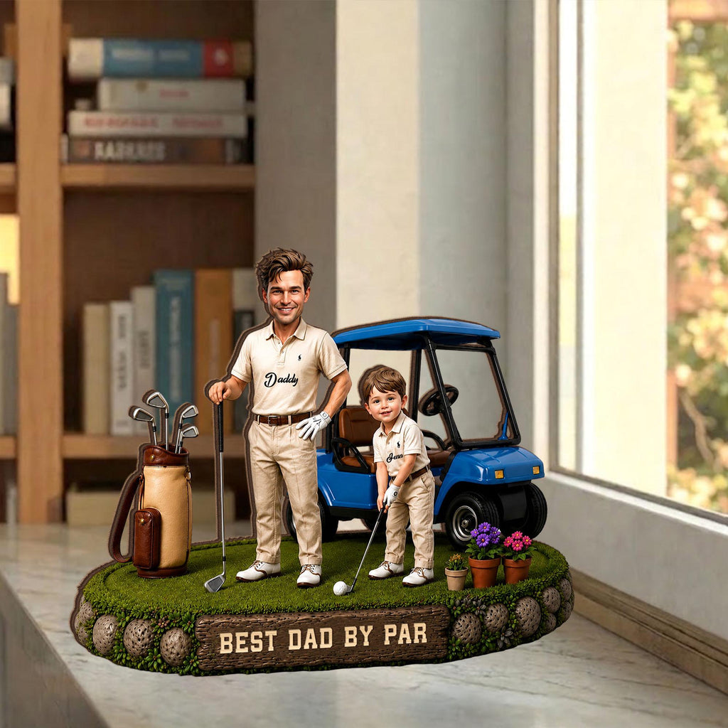 CUSTOM FACE PHOTO Golf Dad Flat Wooden Block, Best Dad by Par Gift, Golf Lover Gift Wooden Block, Gift for Husband, Fathers Day Gift for Dad