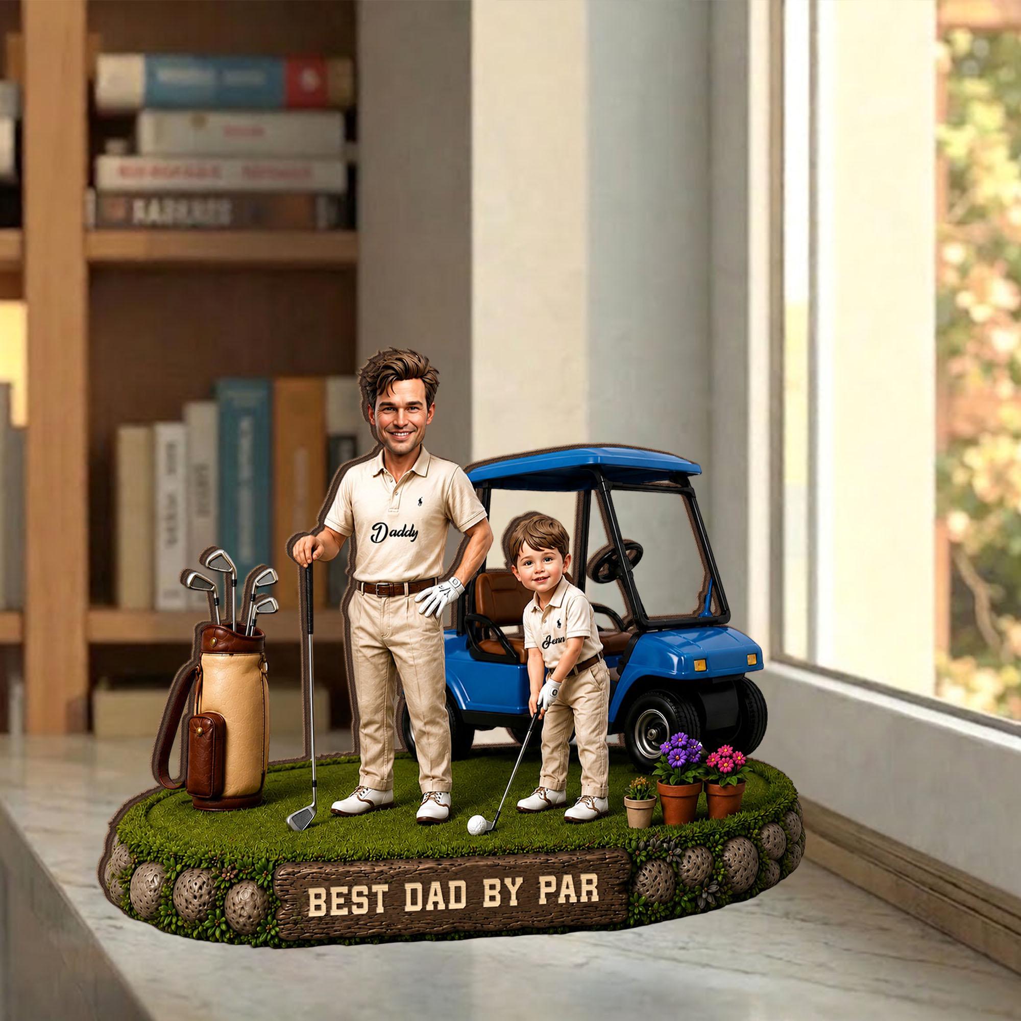 CUSTOM FACE PHOTO Golf Dad Flat Wooden Block, Best Dad by Par Gift, Golf Lover Gift Wooden Block, Gift for Husband, Fathers Day Gift for Dad