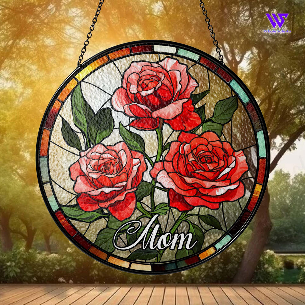 Personalized Birth Flower Stained Glass Suncatcher, Marigold Flowers Stained Glass, Christmas Gift for Mom, Birth Month Flower Suncatcher
