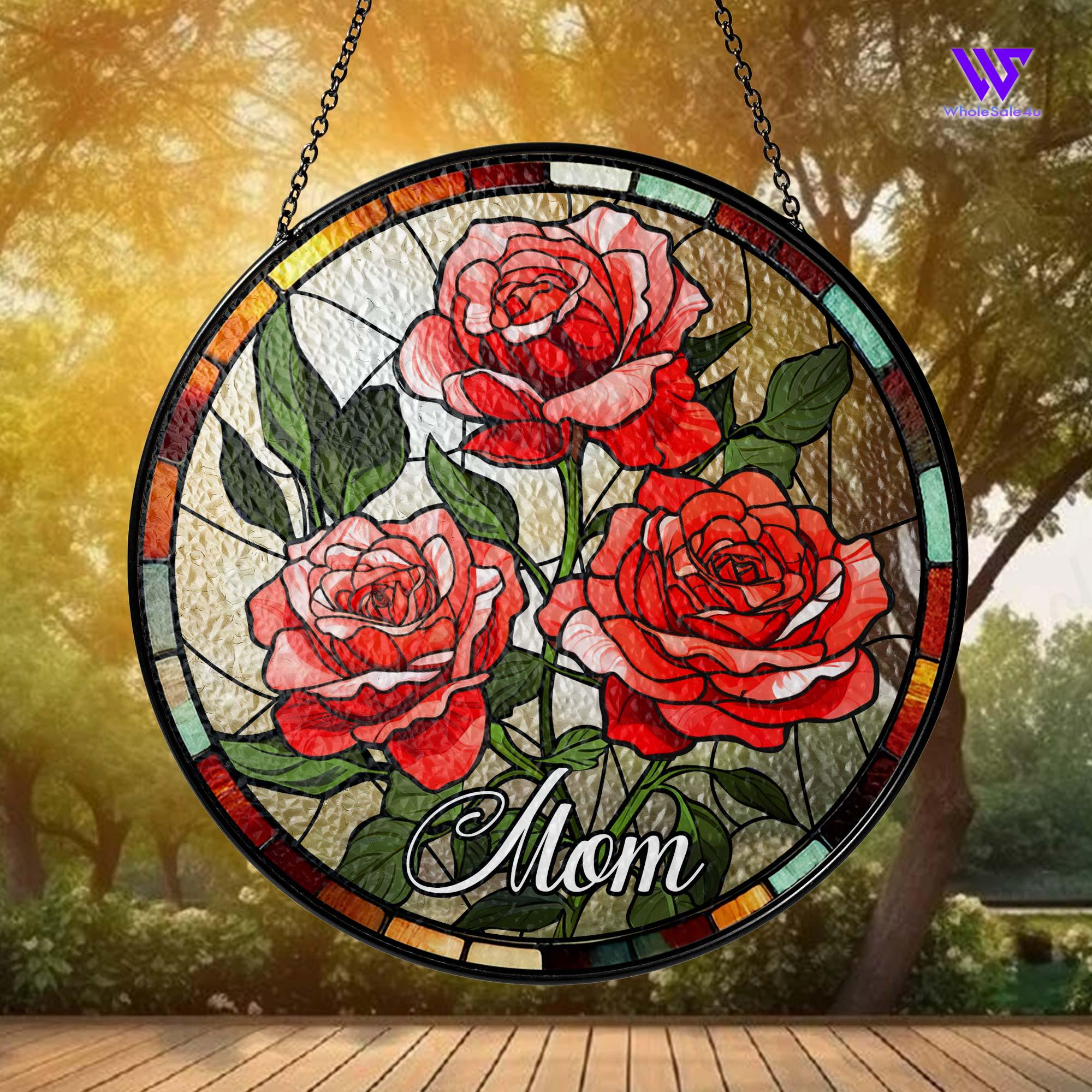 Personalized Birth Flower Stained Glass Suncatcher, Marigold Flowers Stained Glass, Christmas Gift for Mom, Birth Month Flower Suncatcher