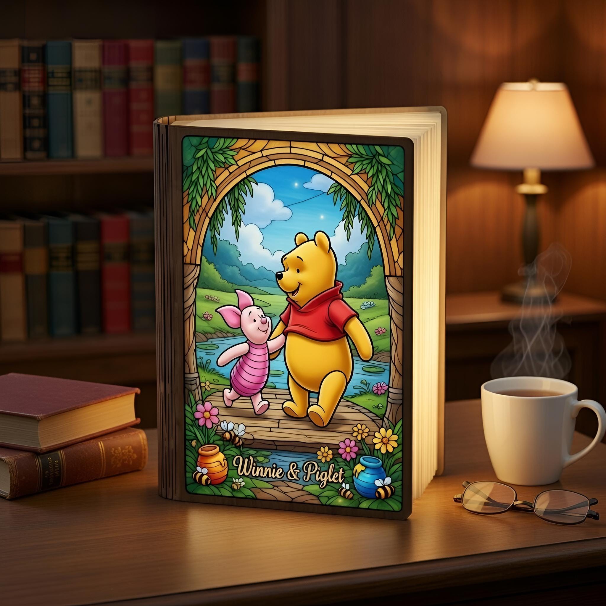 Classic Winnie the Pooh Night Light, Sentimental Mother's Day Gift, Custom Wooden Book Lamp, Nana Birthday Gift, Home Decor, Gift for Mom